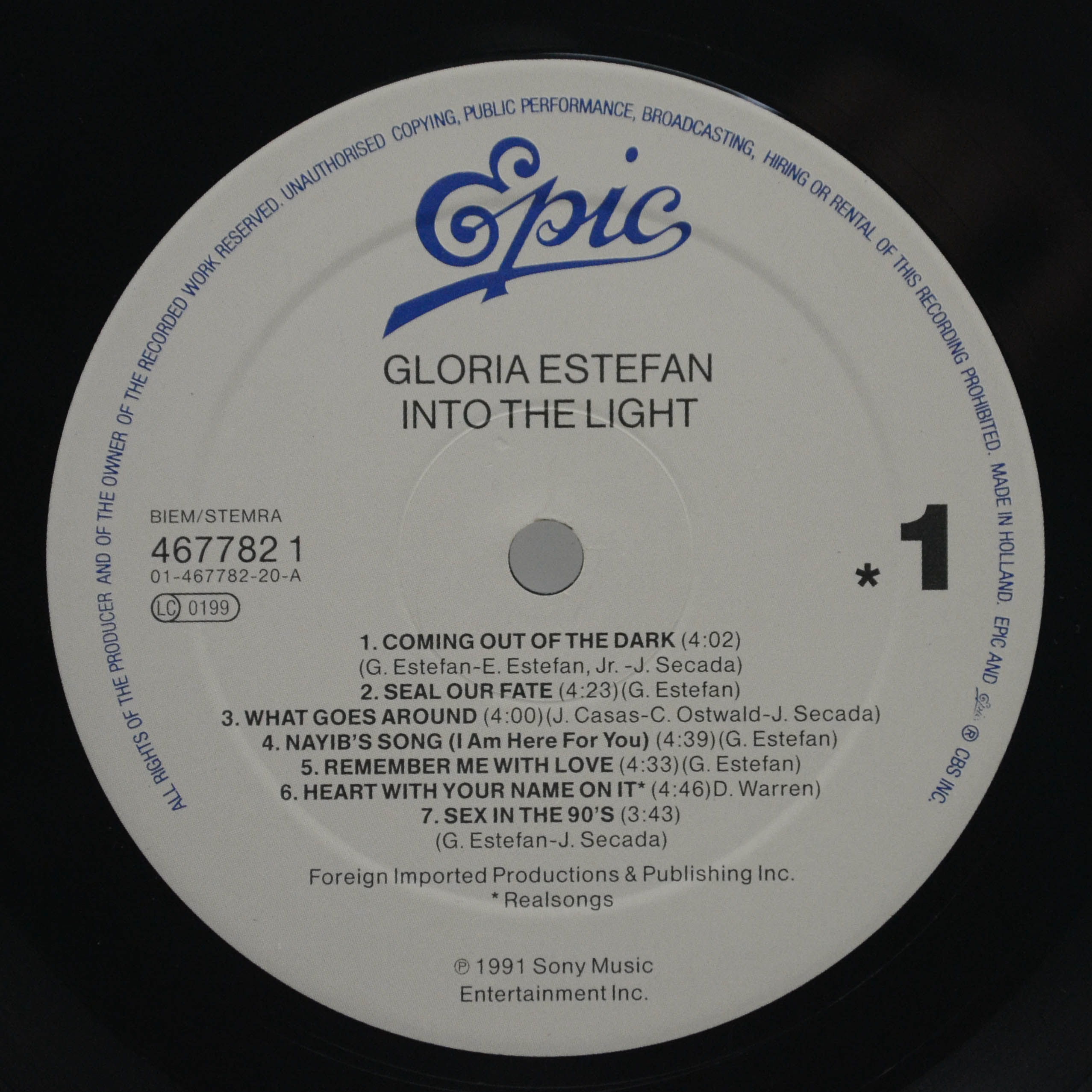 Виниловая пластинка Gloria Estefan — Into The Light, 1991