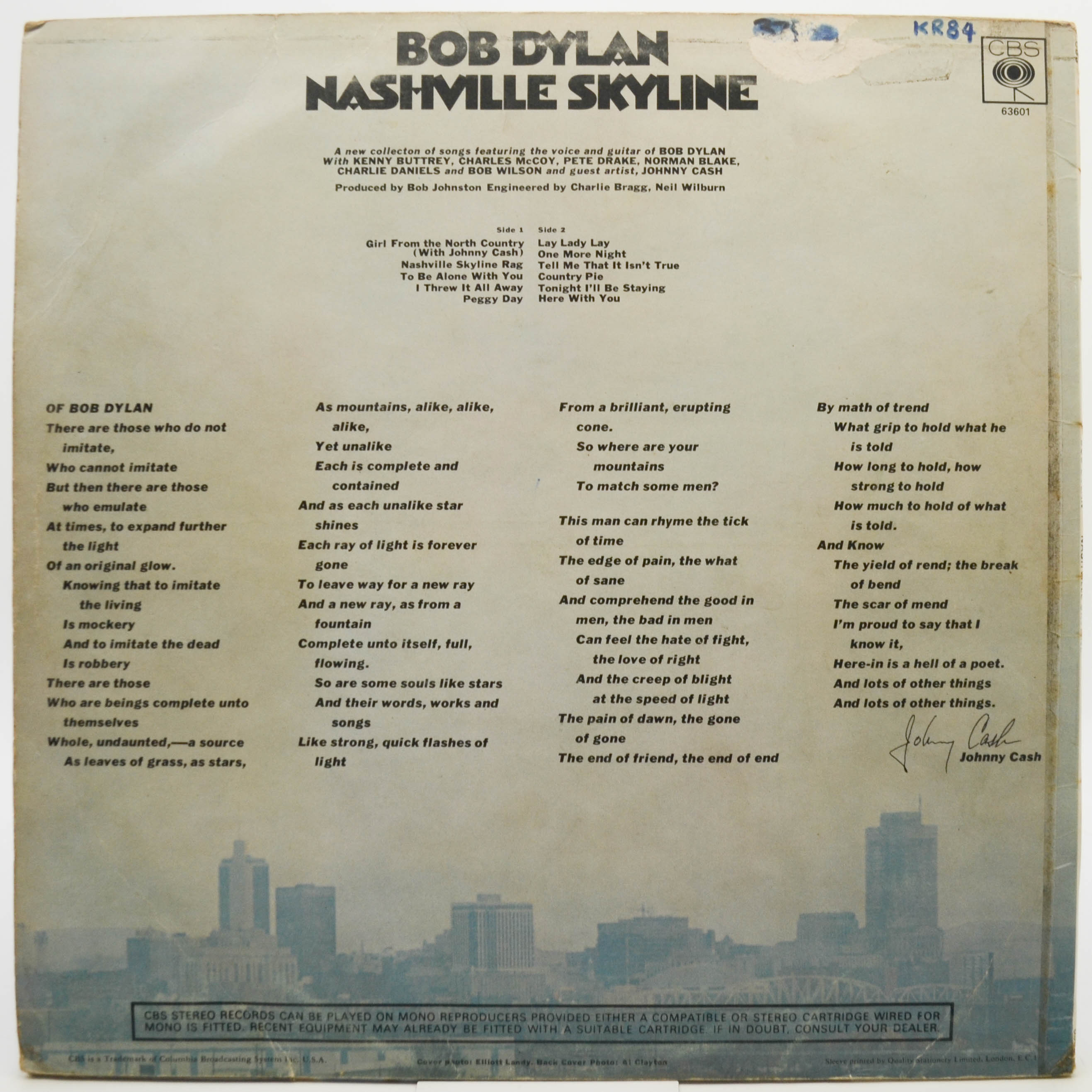 Bob Dylan — Nashville Skyline (UK), 1969