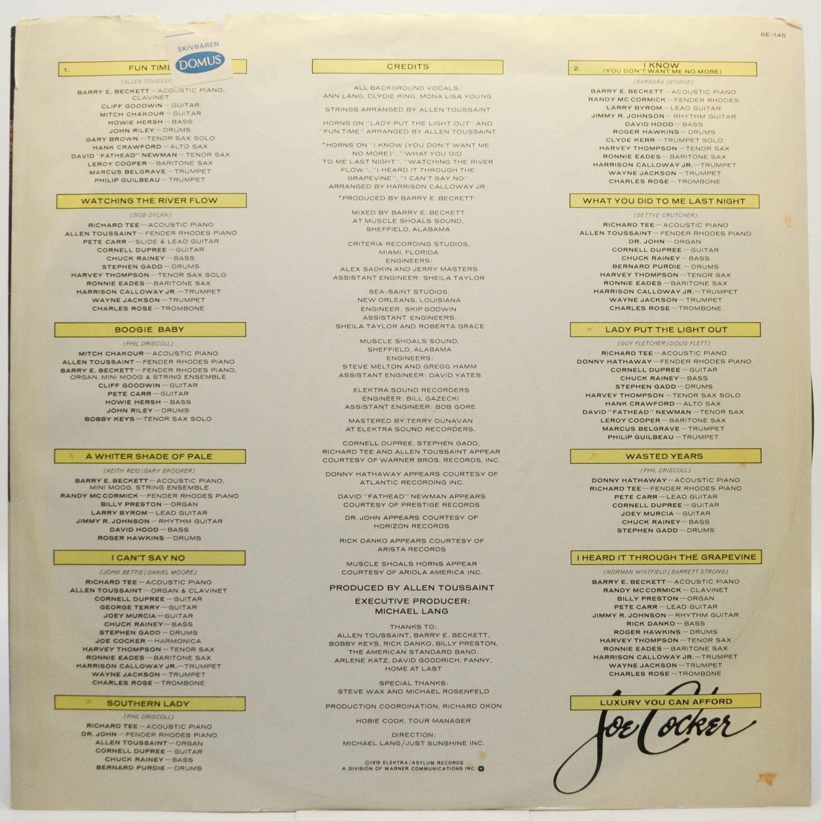 Joe Cocker — Luxury You Can Afford (USA), 1978