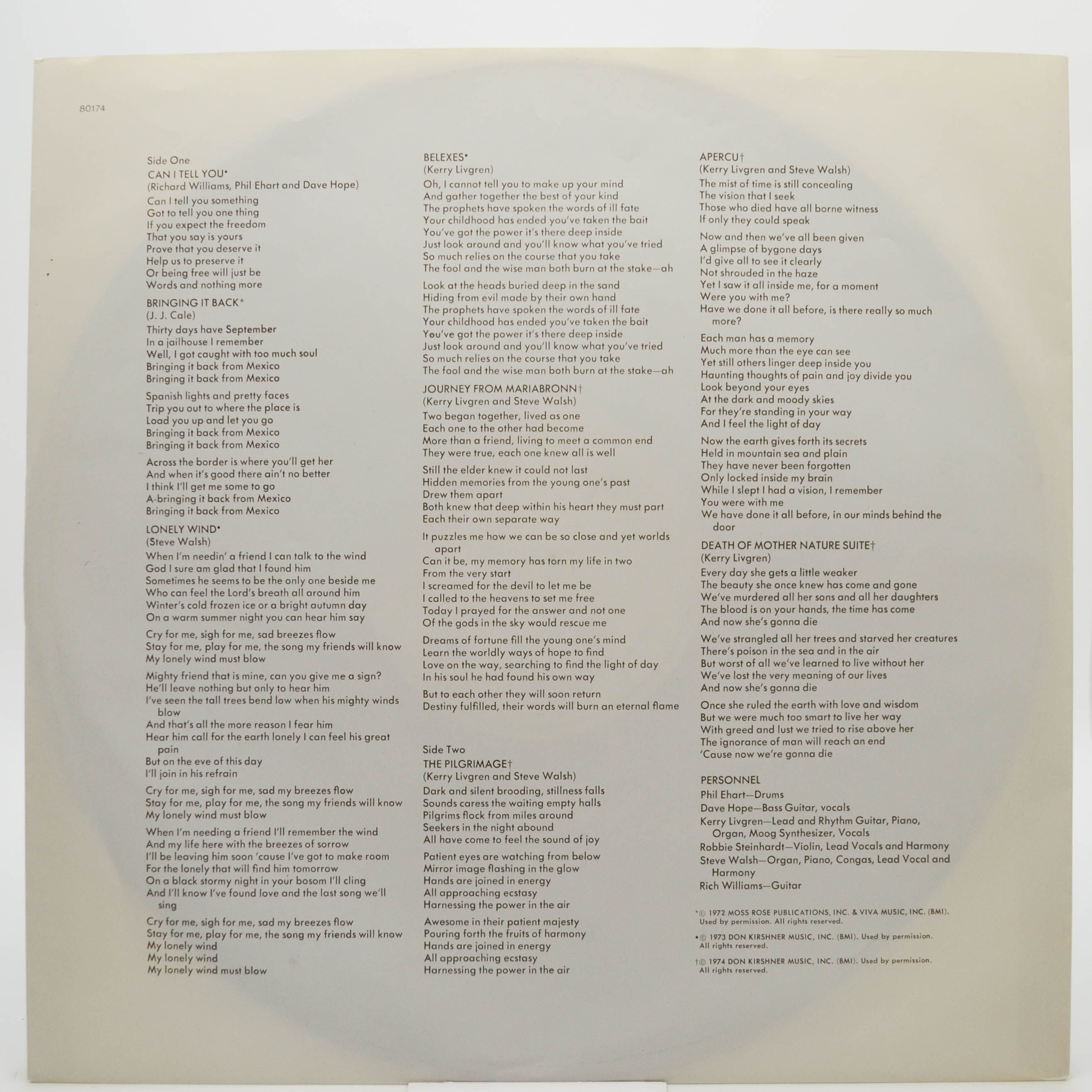 Kansas — Kansas, 1974