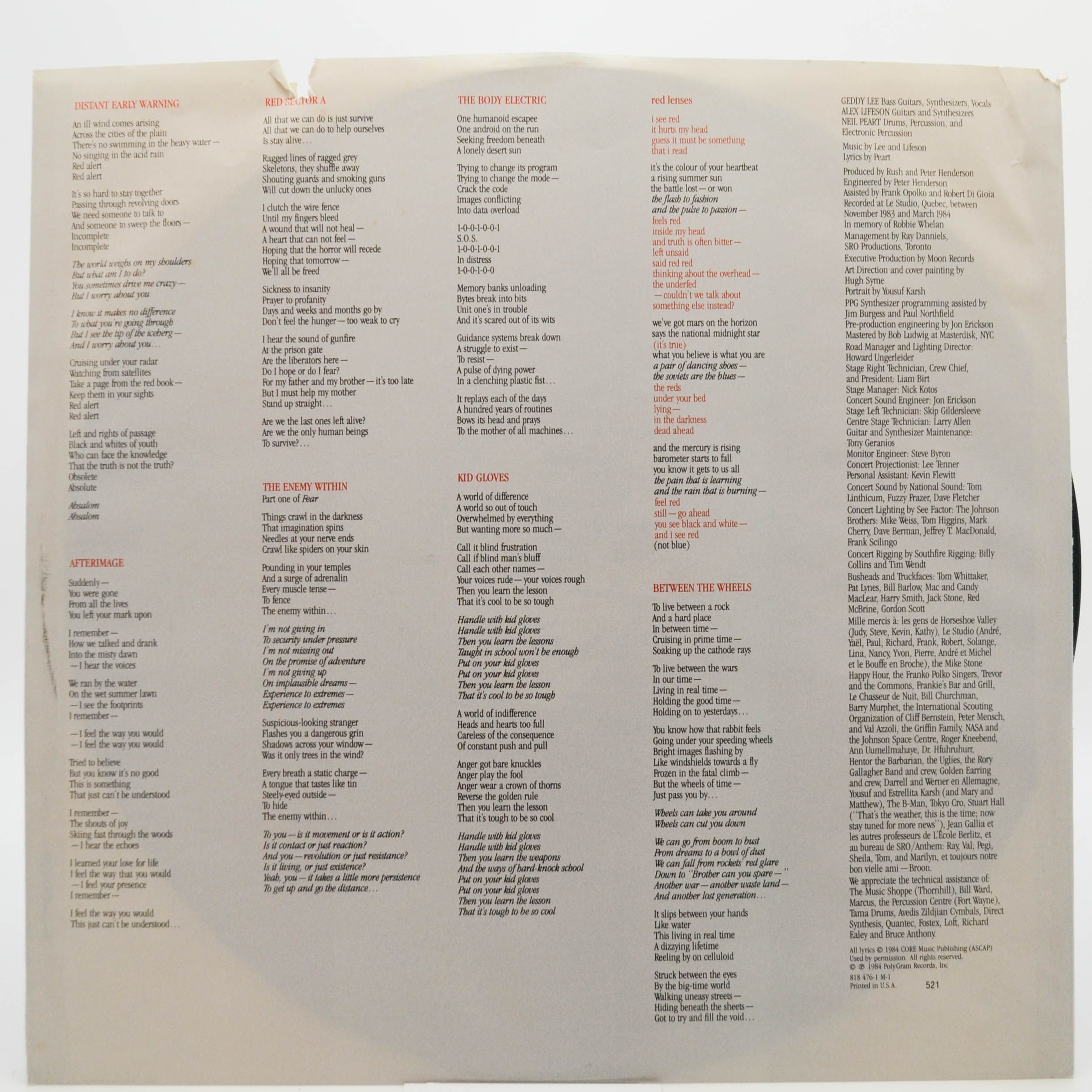 Виниловая пластинка Rush — Grace Under Pressure (USA), 1984