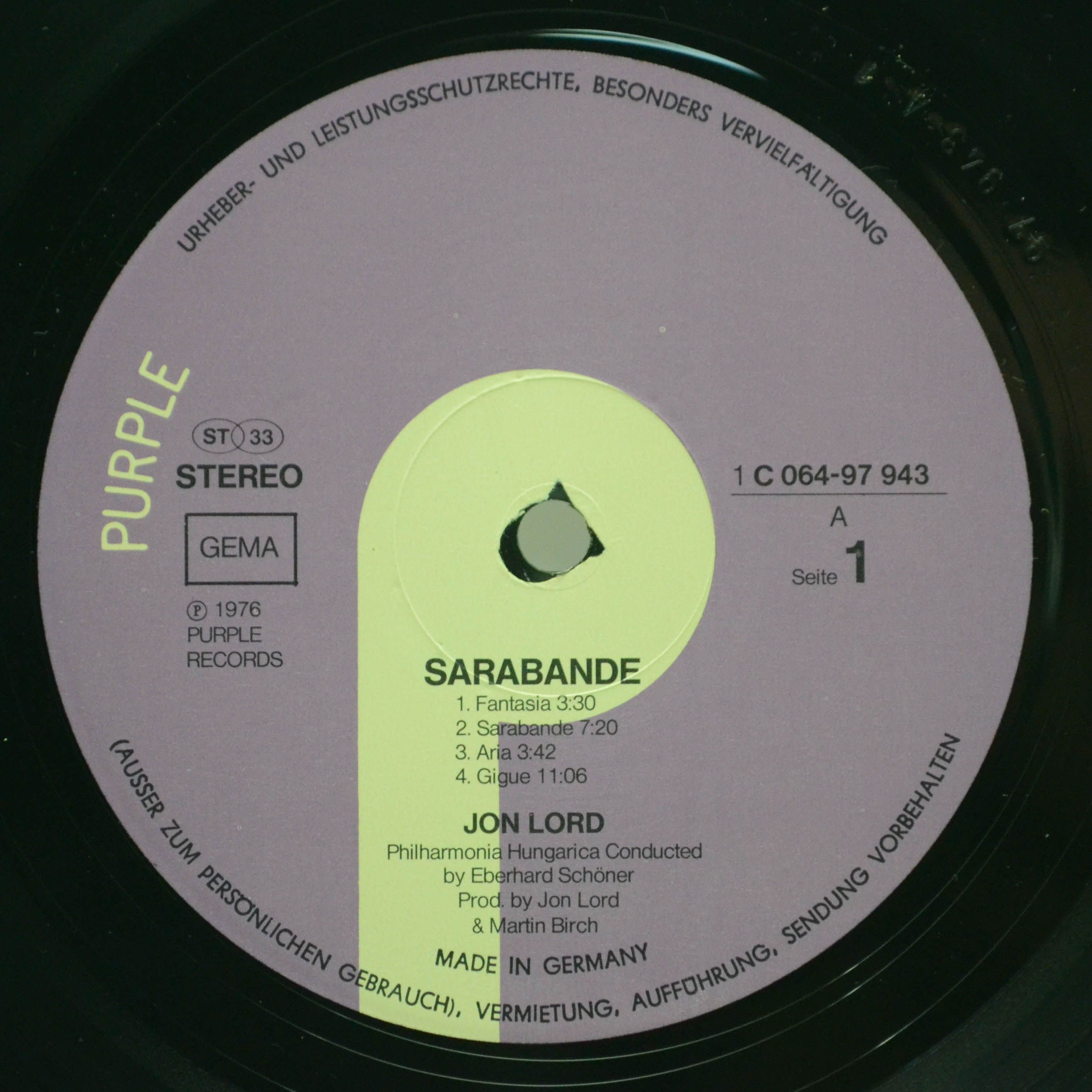 Виниловая пластинка Jon Lord — Sarabande, 1976