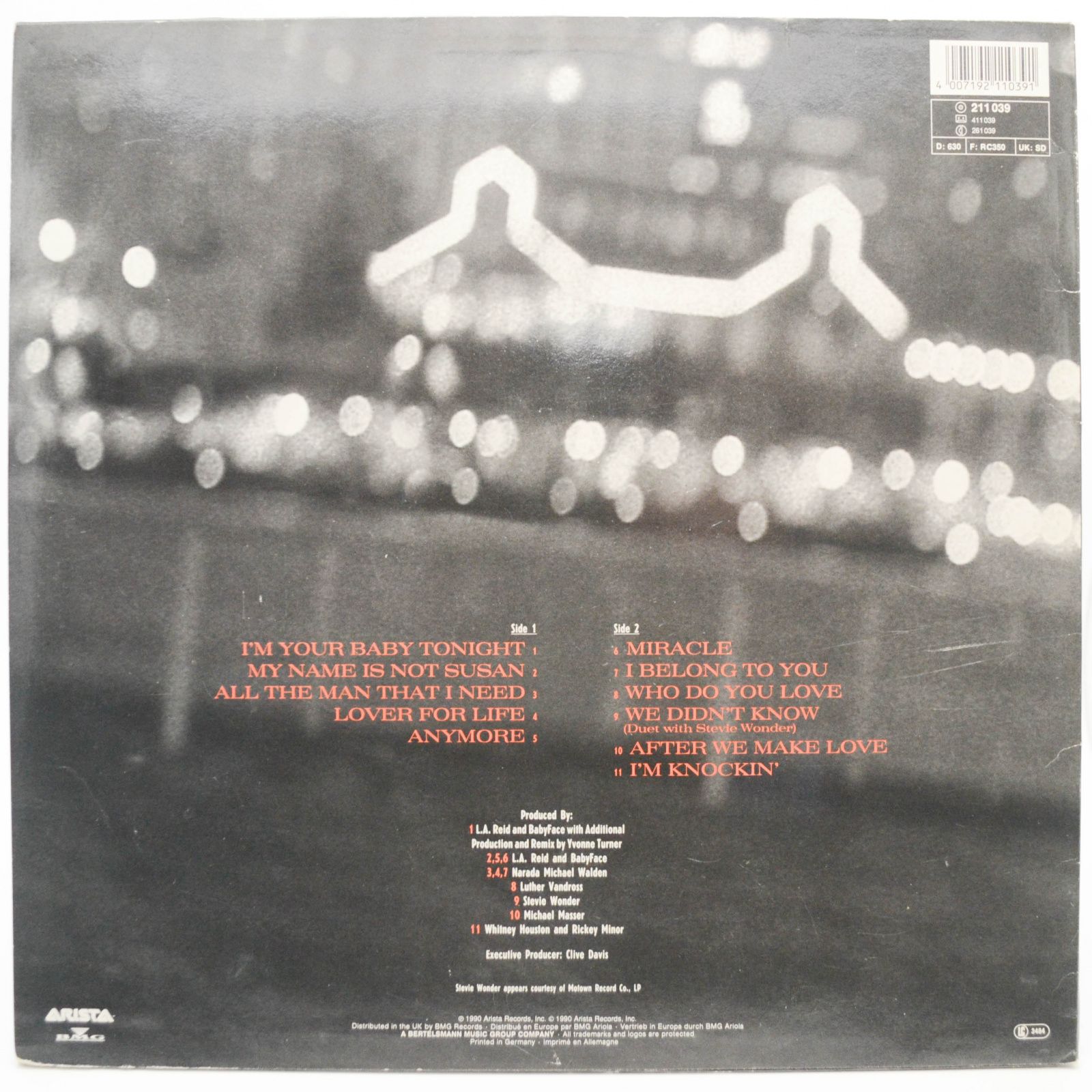 Виниловая пластинка Whitney Houston — I'm Your Baby Tonight, 1990