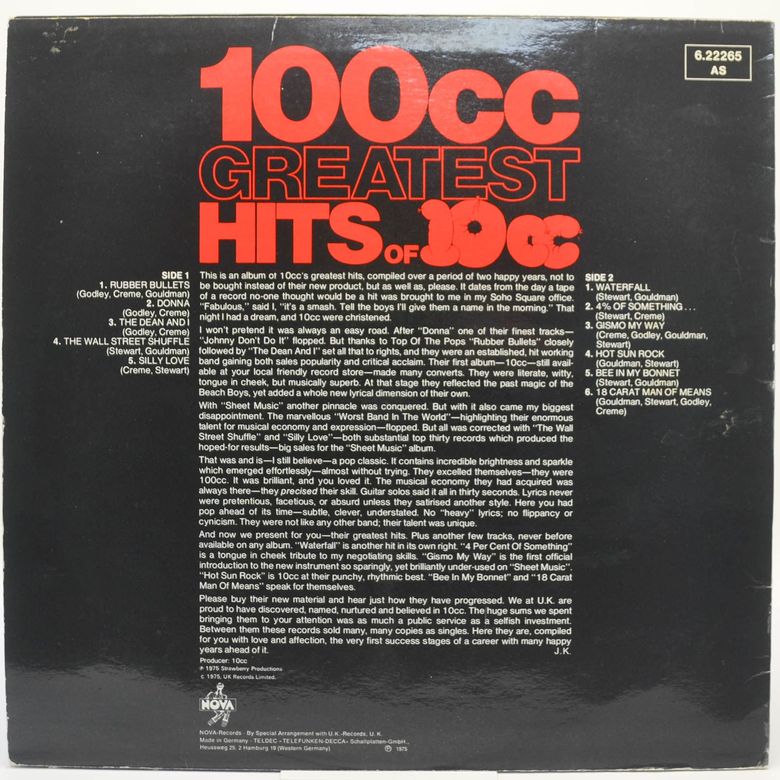 Виниловая пластинка 10cc — 100cc Greatest Hits Of 10cc, 1975