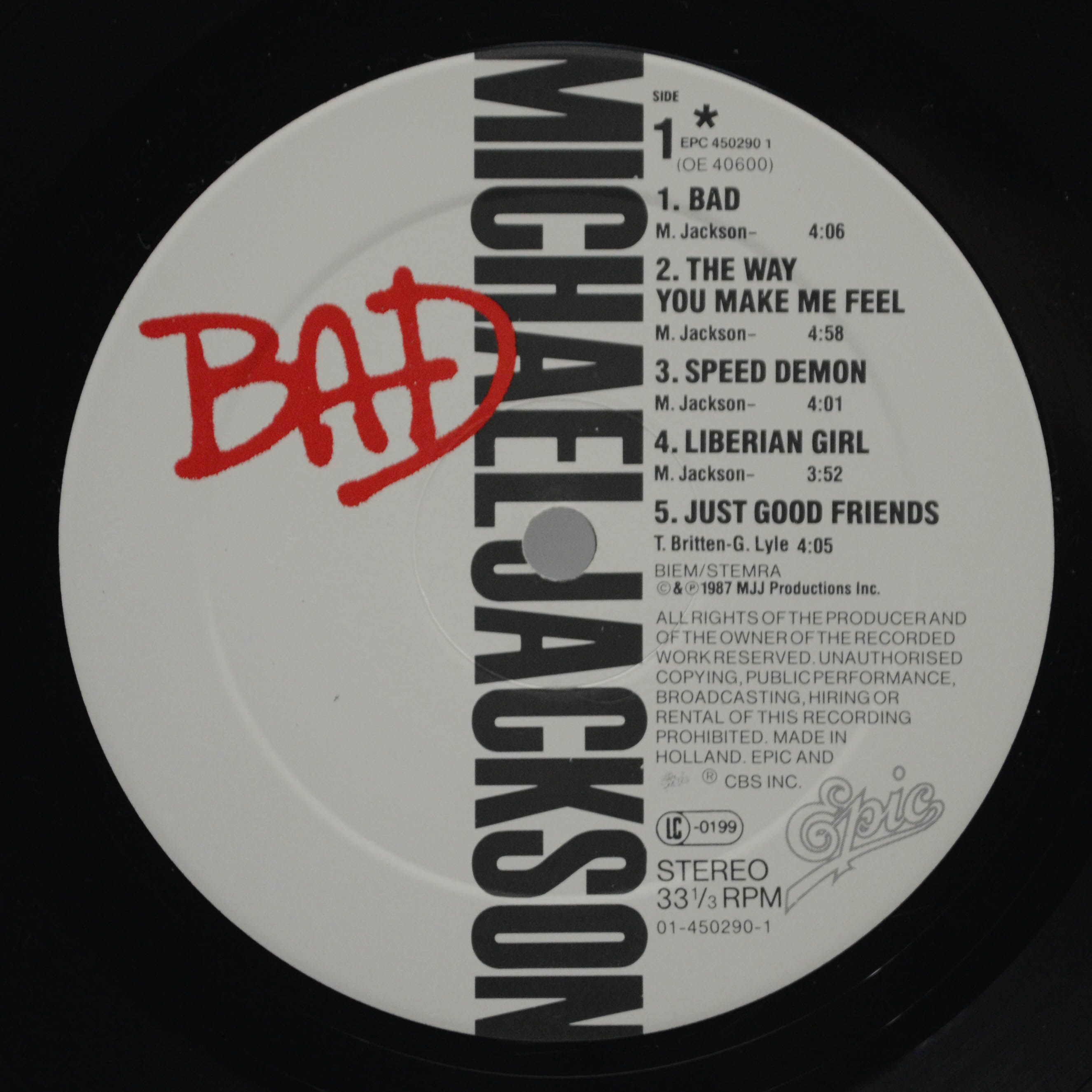 Виниловая пластинка Michael Jackson — Bad, 1987