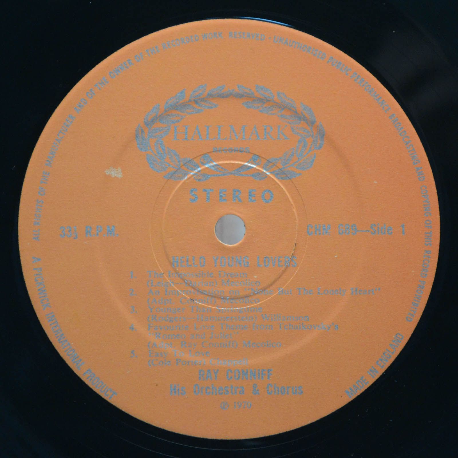 Виниловая пластинка Ray Conniff — Hello Young Lovers (UK), 1970