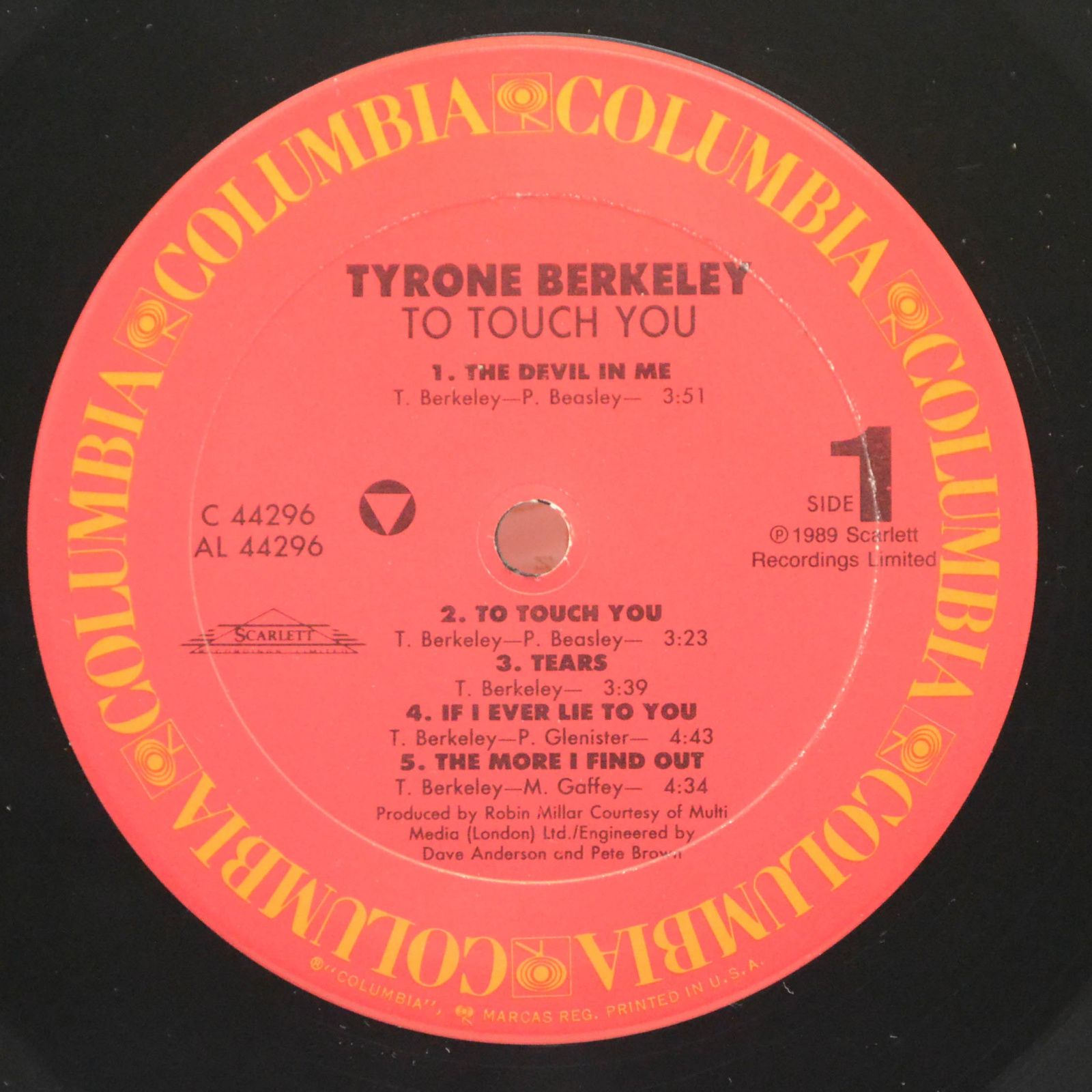 Виниловая пластинка Tyrone Berkeley — To Touch You, 1989