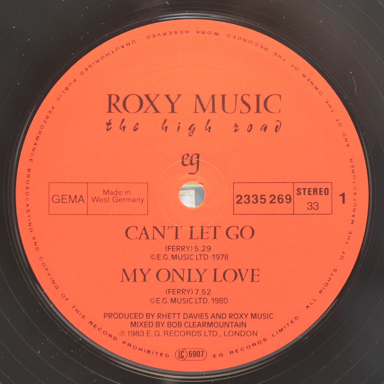 Виниловая пластинка Roxy Music — The High Road, 1983