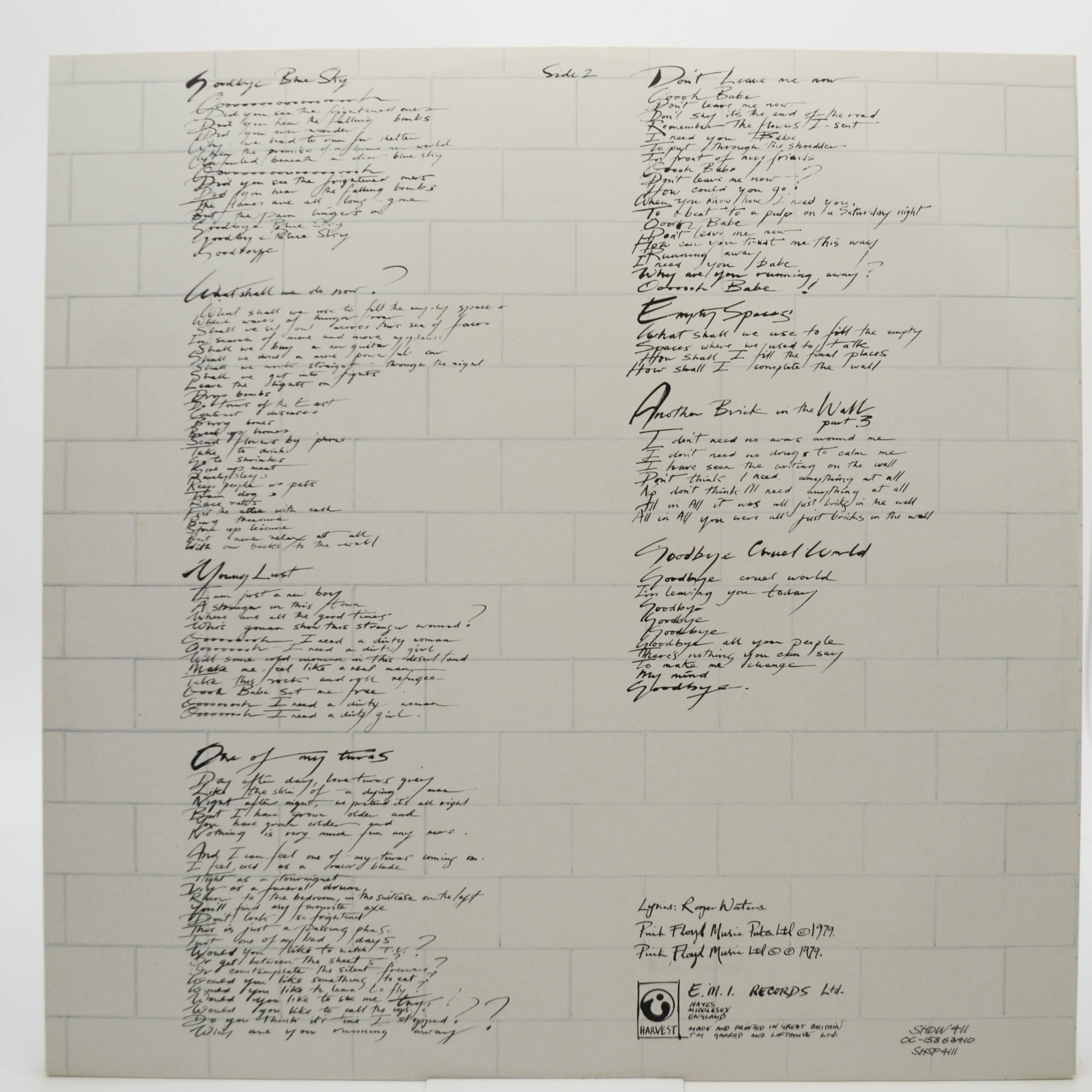 Виниловая пластинка Pink Floyd — The Wall (2LP), 1979