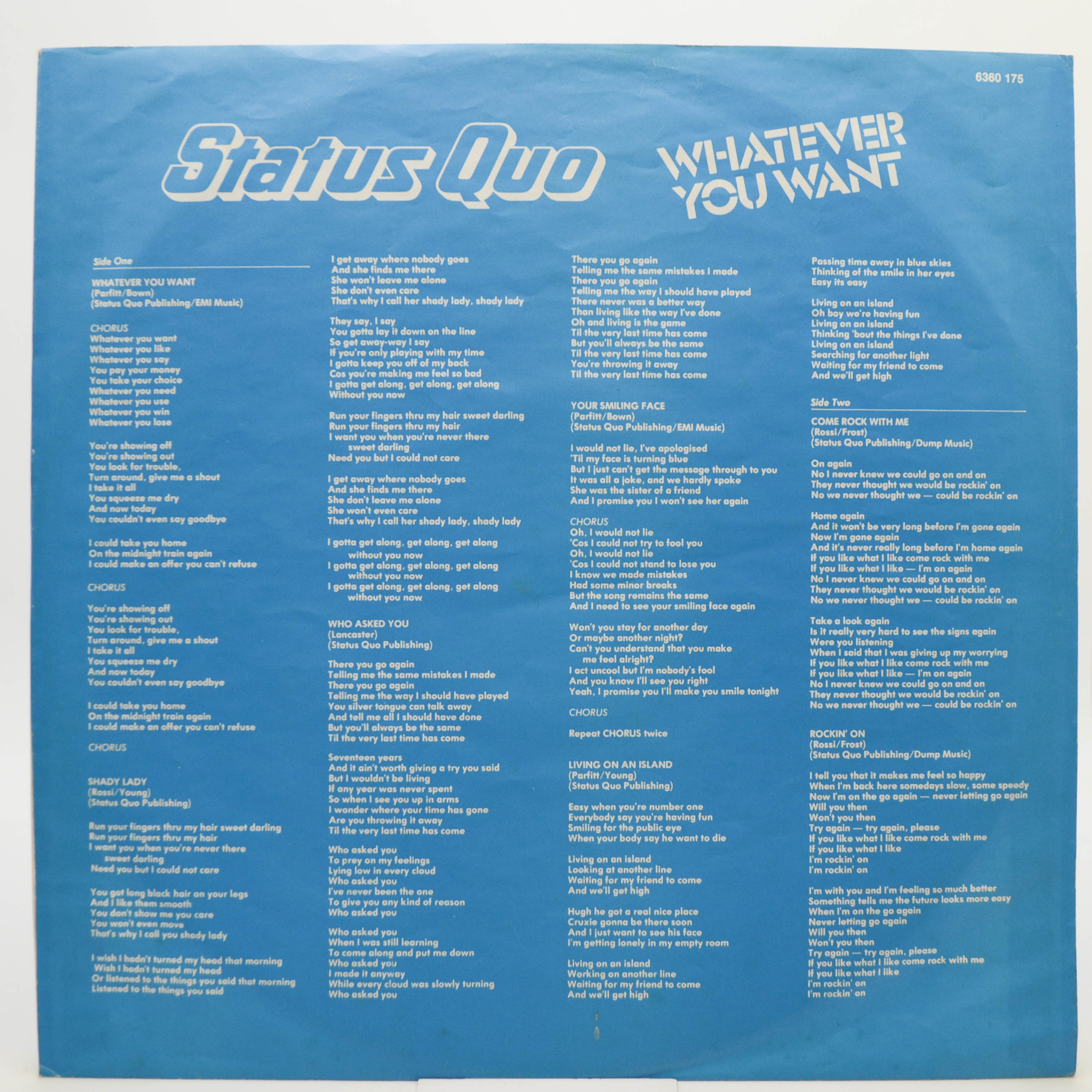 Виниловая пластинка Status Quo — Whatever You Want, 1979
