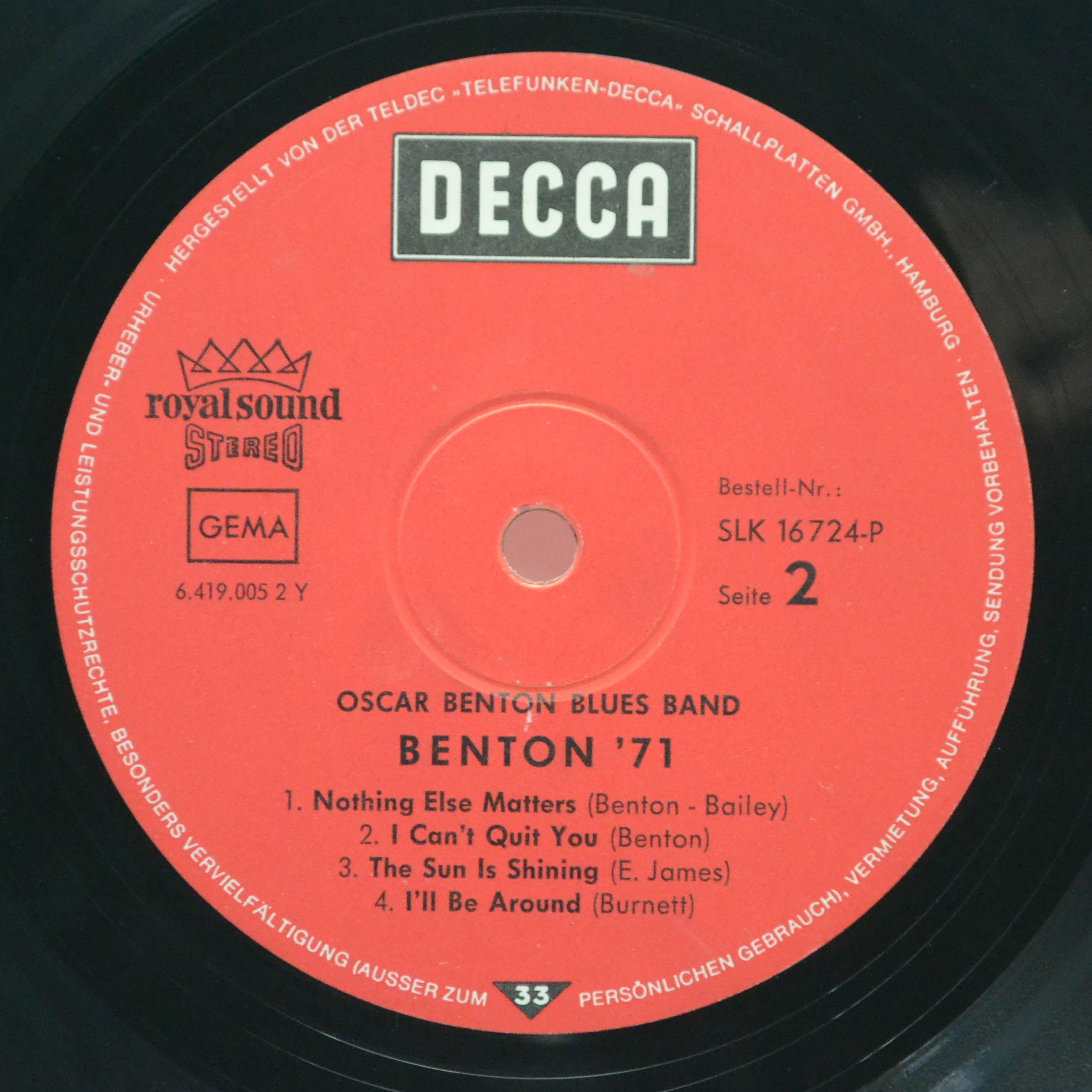 Виниловая пластинка Oscar Benton Blues Band — Benton '71, 1971