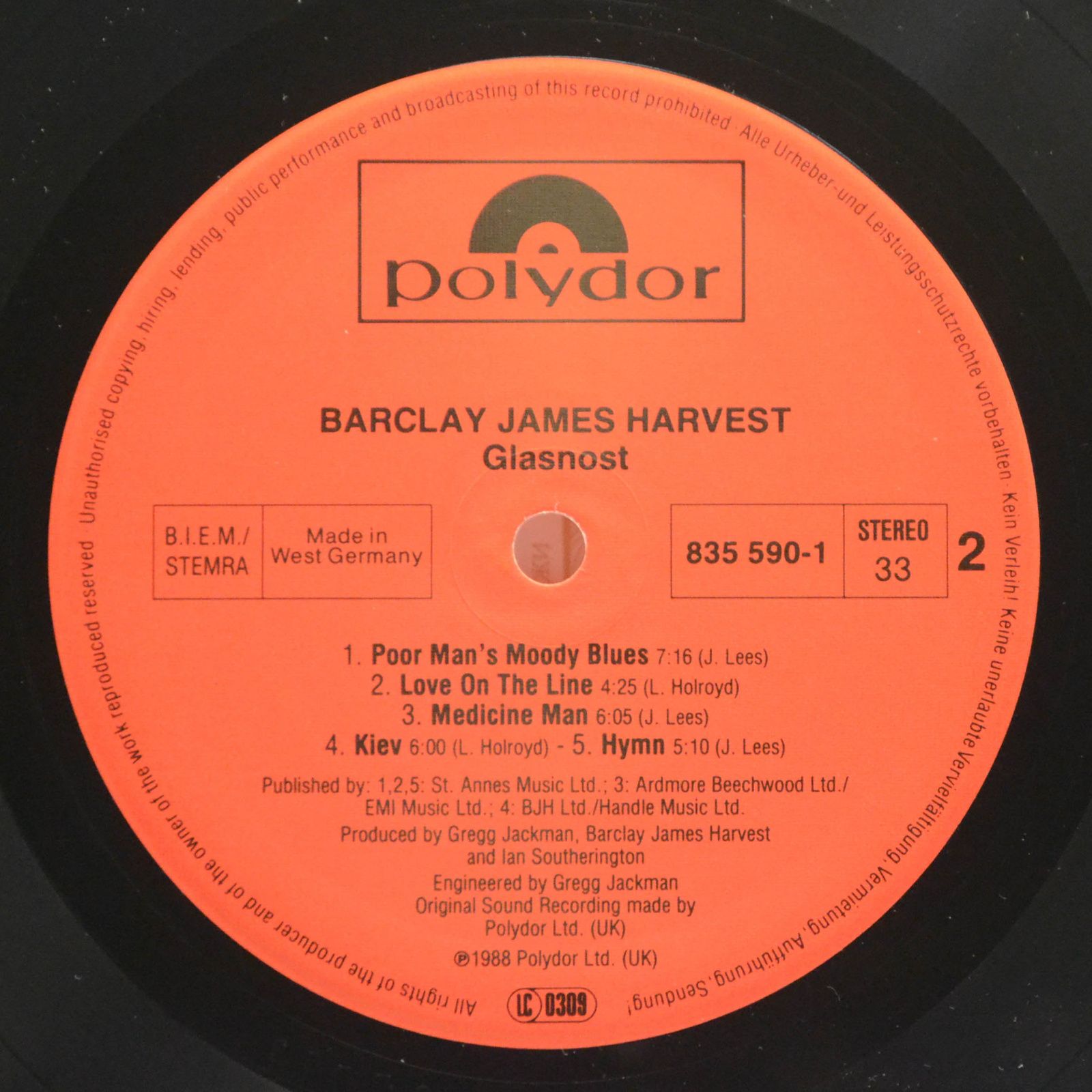 Виниловая пластинка Barclay James Harvest — Glasnost, 1988