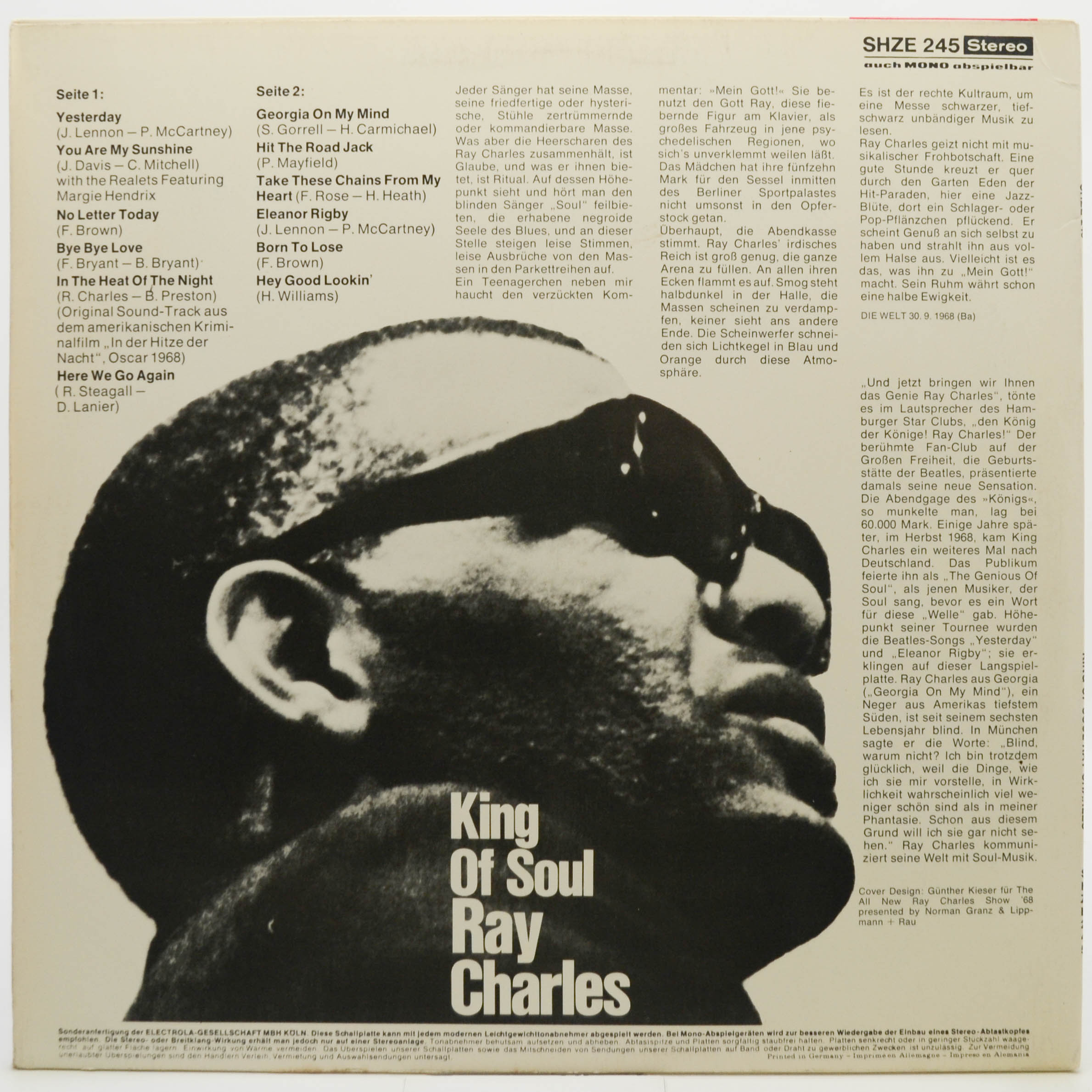 Виниловая пластинка Ray Charles — King Of Soul, 1968