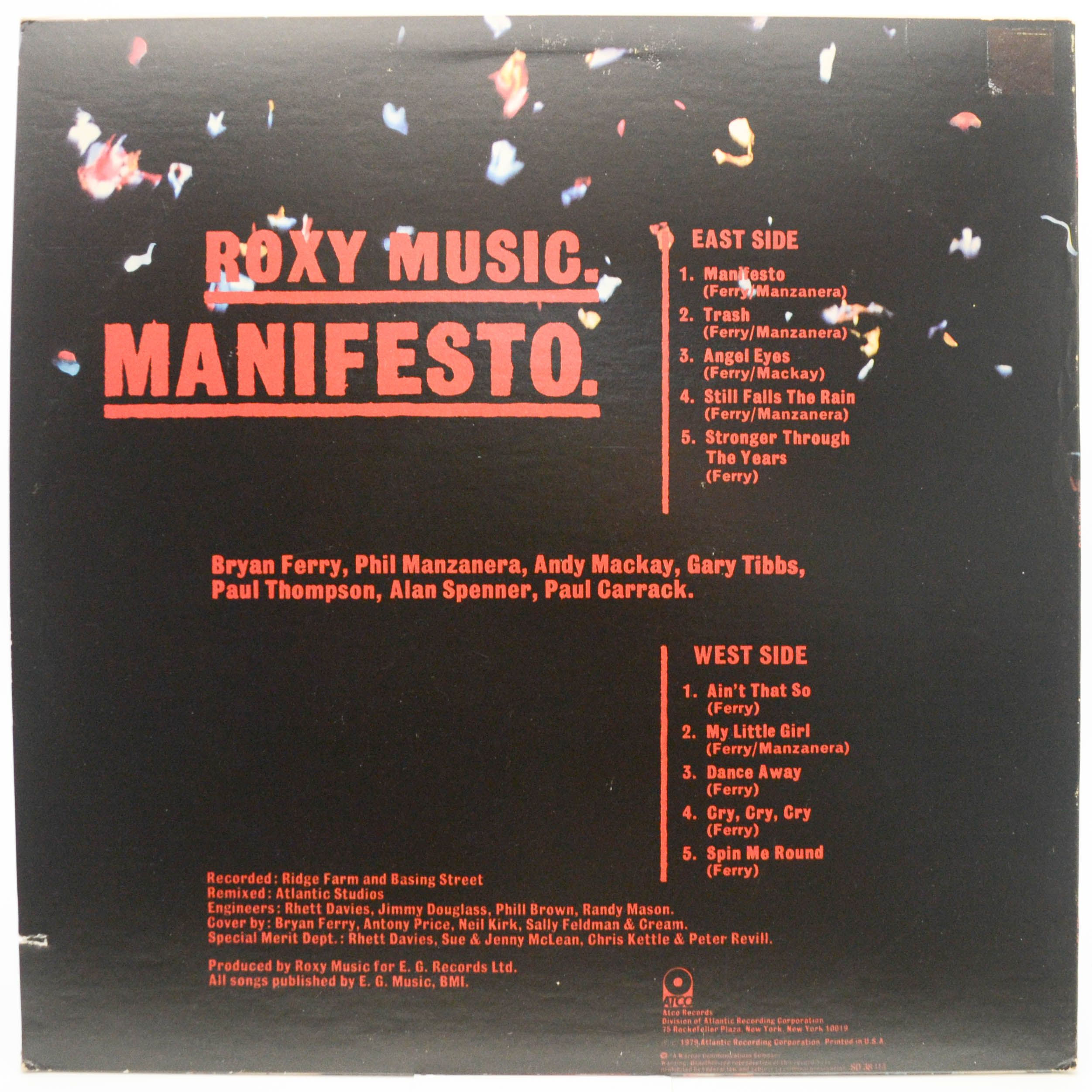 Виниловая пластинка Roxy Music — Manifesto (USA), 1979