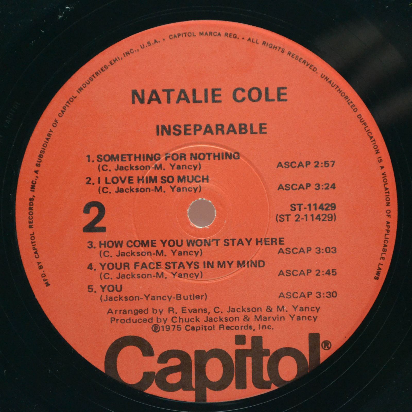 Виниловая пластинка Natalie Cole — Inseparable (USA), 1975