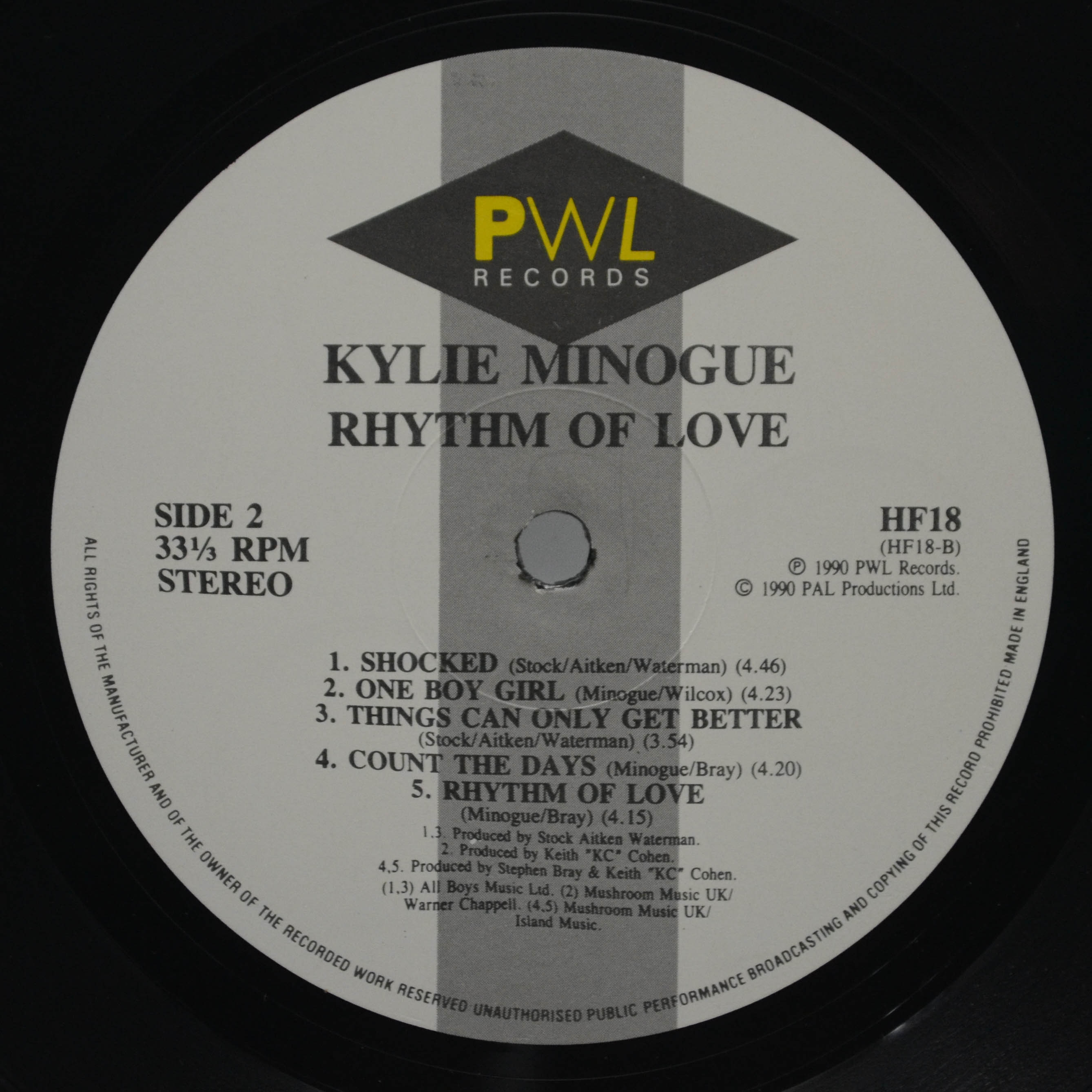 Виниловая пластинка Kylie Minogue — Rhythm Of Love (UK), 1990