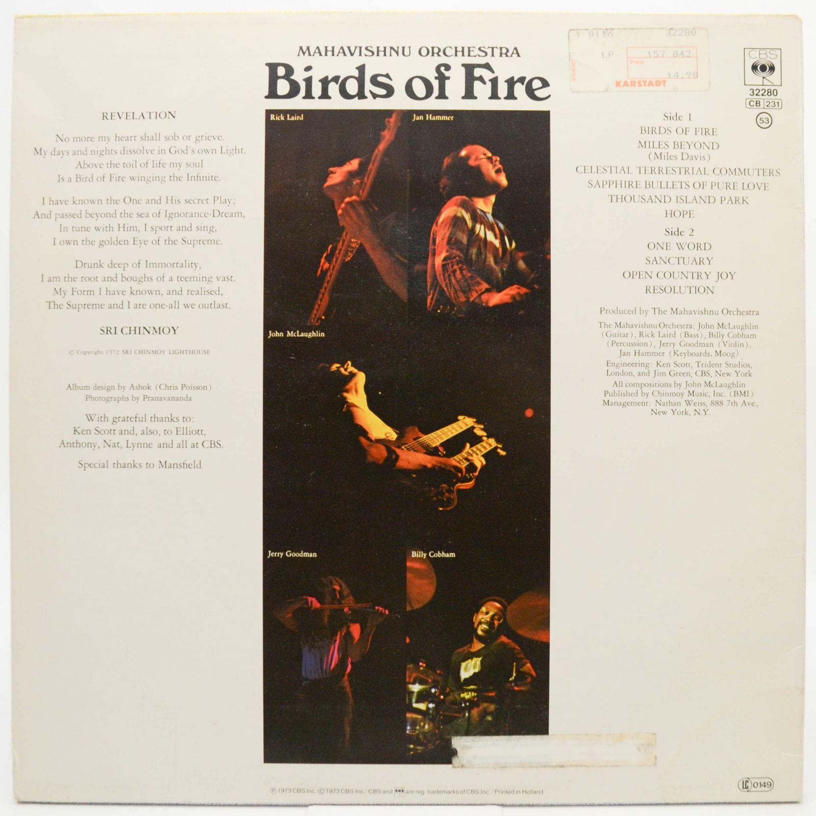 Виниловая пластинка Mahavishnu Orchestra — Birds Of Fire, 1972