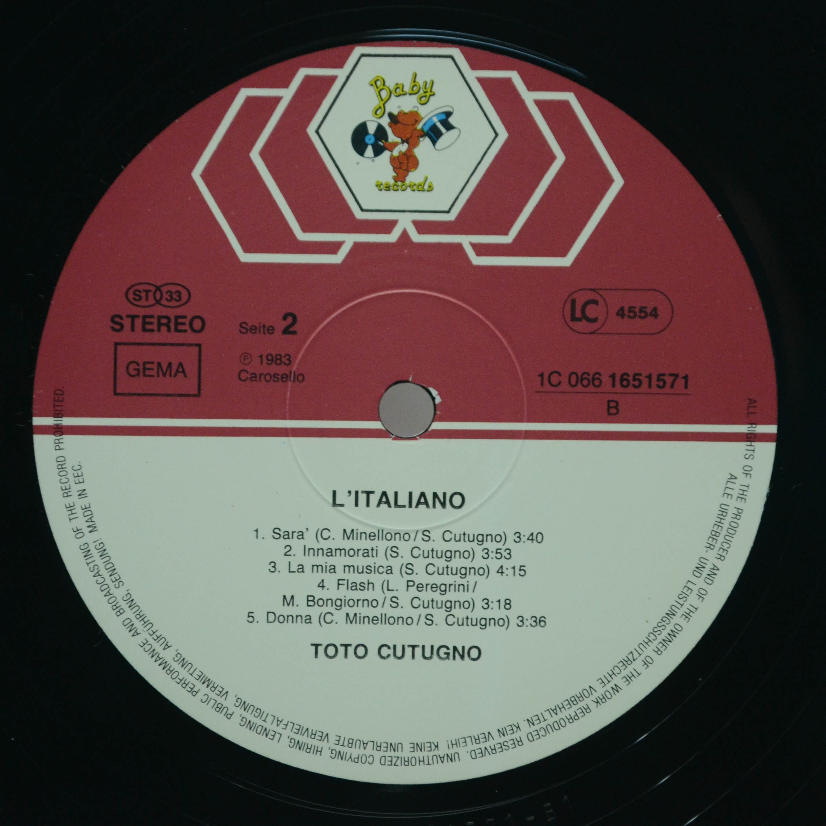 Виниловая пластинка Toto Cutugno — L'Italiano, 1983
