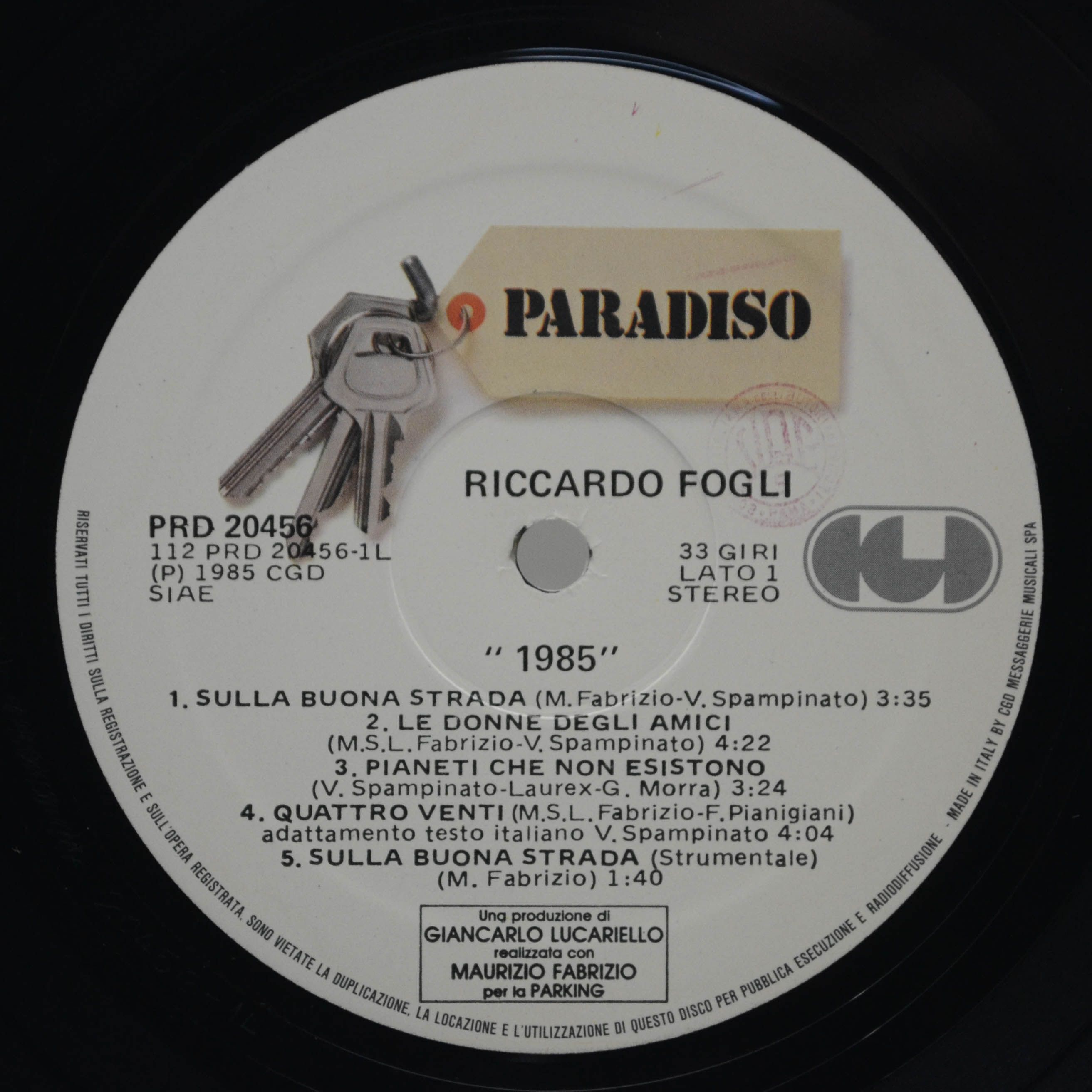 Виниловая пластинка Riccardo Fogli — 1985 (1-st, Italy), 1985