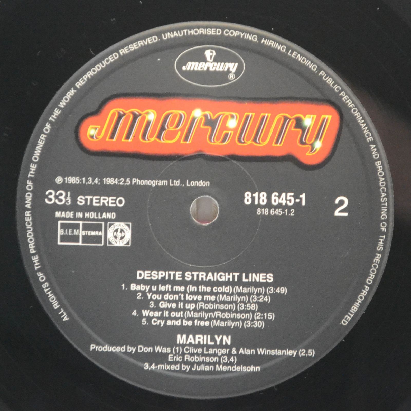 Виниловая пластинка Marilyn — Despite Straight Lines, 1985