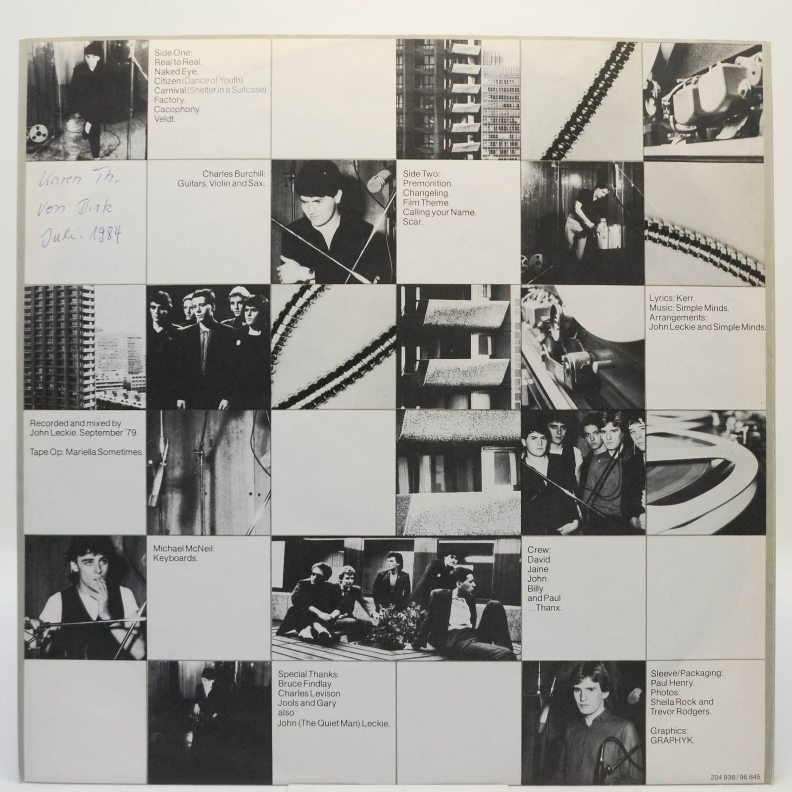 Виниловая пластинка Simple Minds — Real To Real Cacophony, 1982