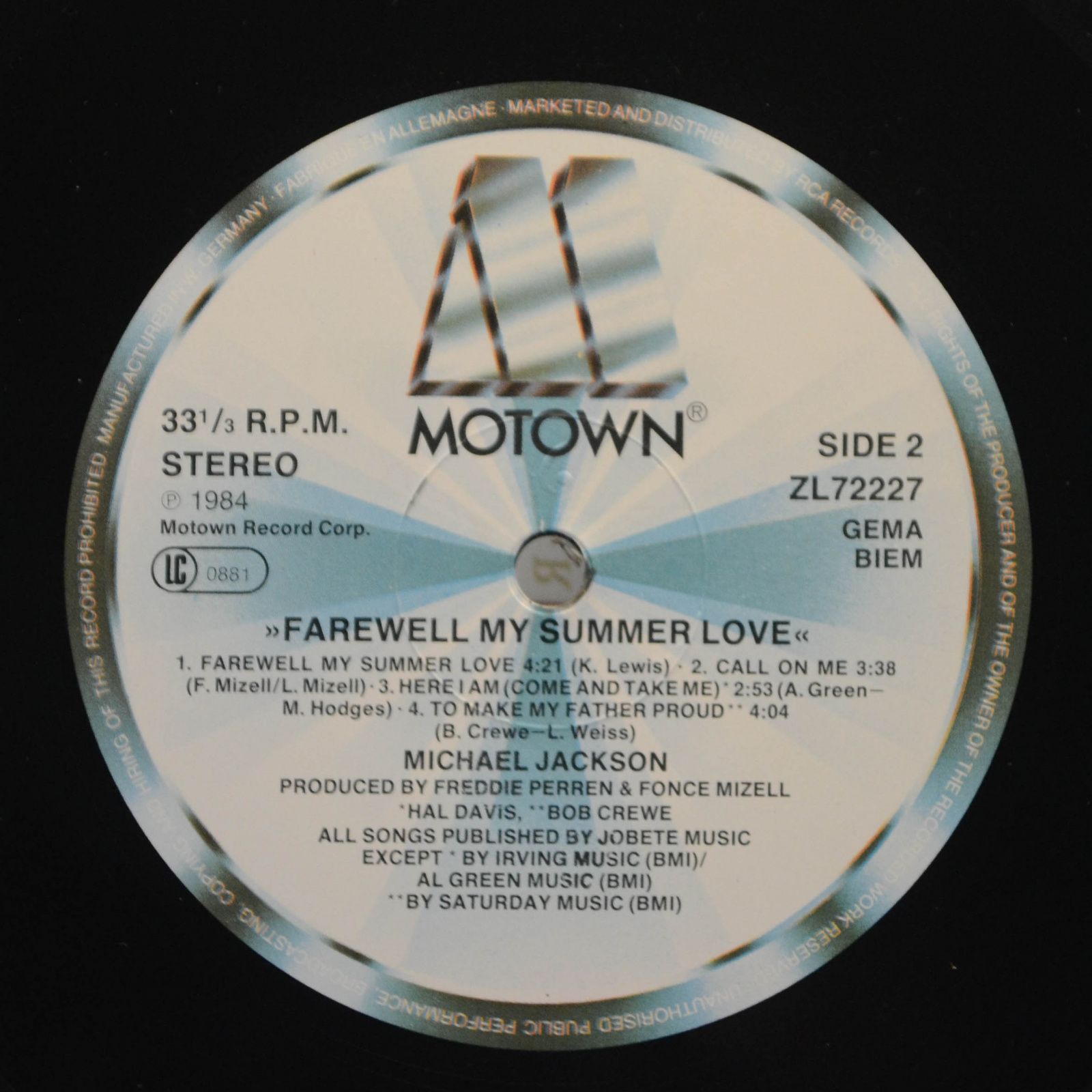 Виниловая пластинка Michael Jackson — Farewell My Summer Love, 1984