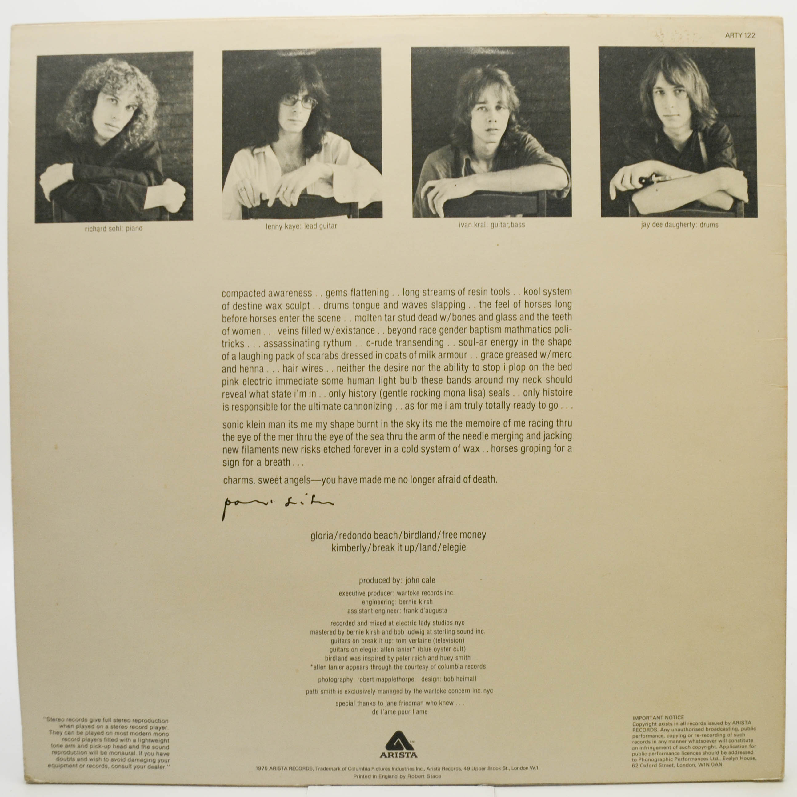 Виниловая пластинка Patti Smith — Horses (UK), 1975