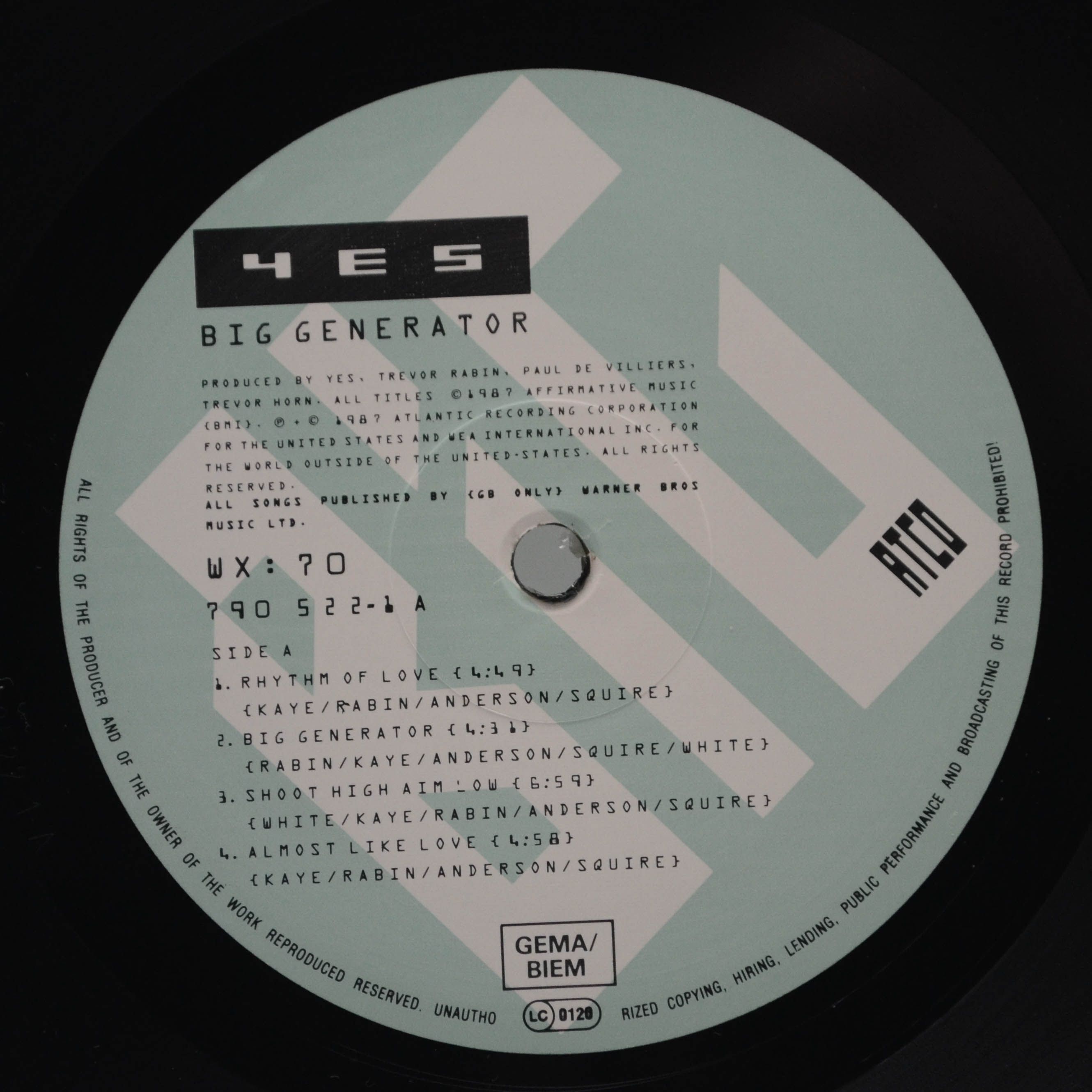 Виниловая пластинка Yes — Big Generator, 1987
