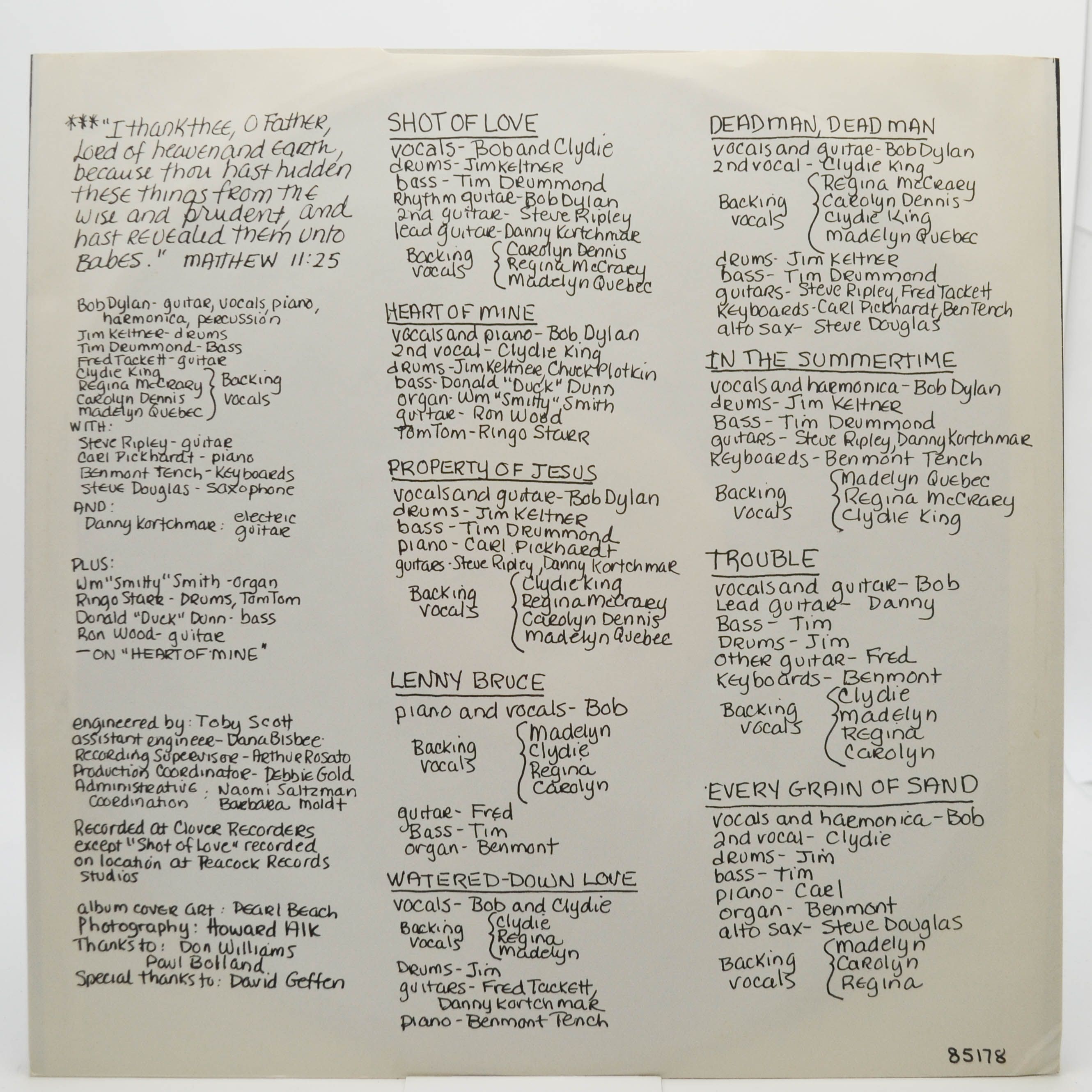 Bob Dylan — Shot Of Love (UK), 1981