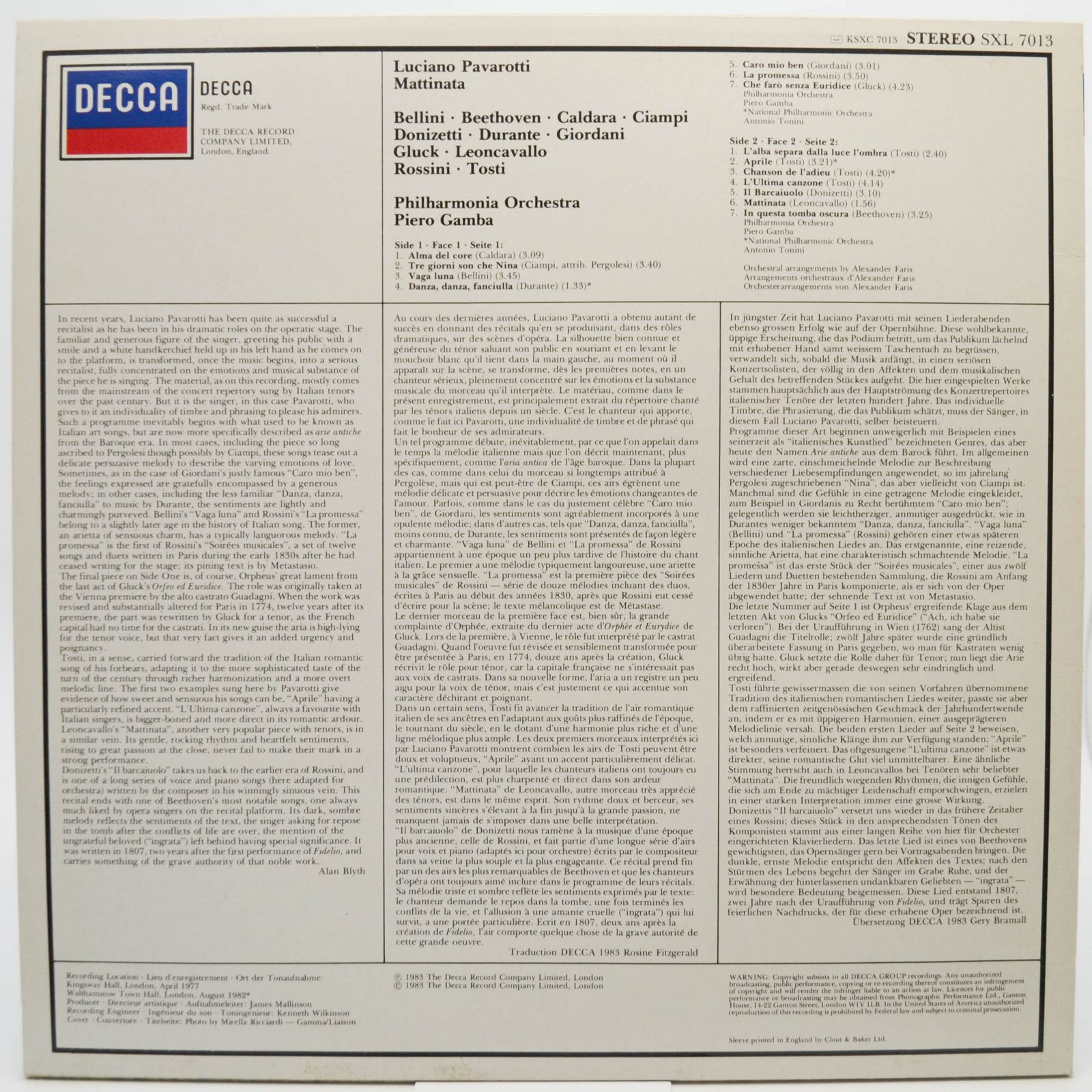 Luciano Pavarotti — Mattinata (booklet), 1983