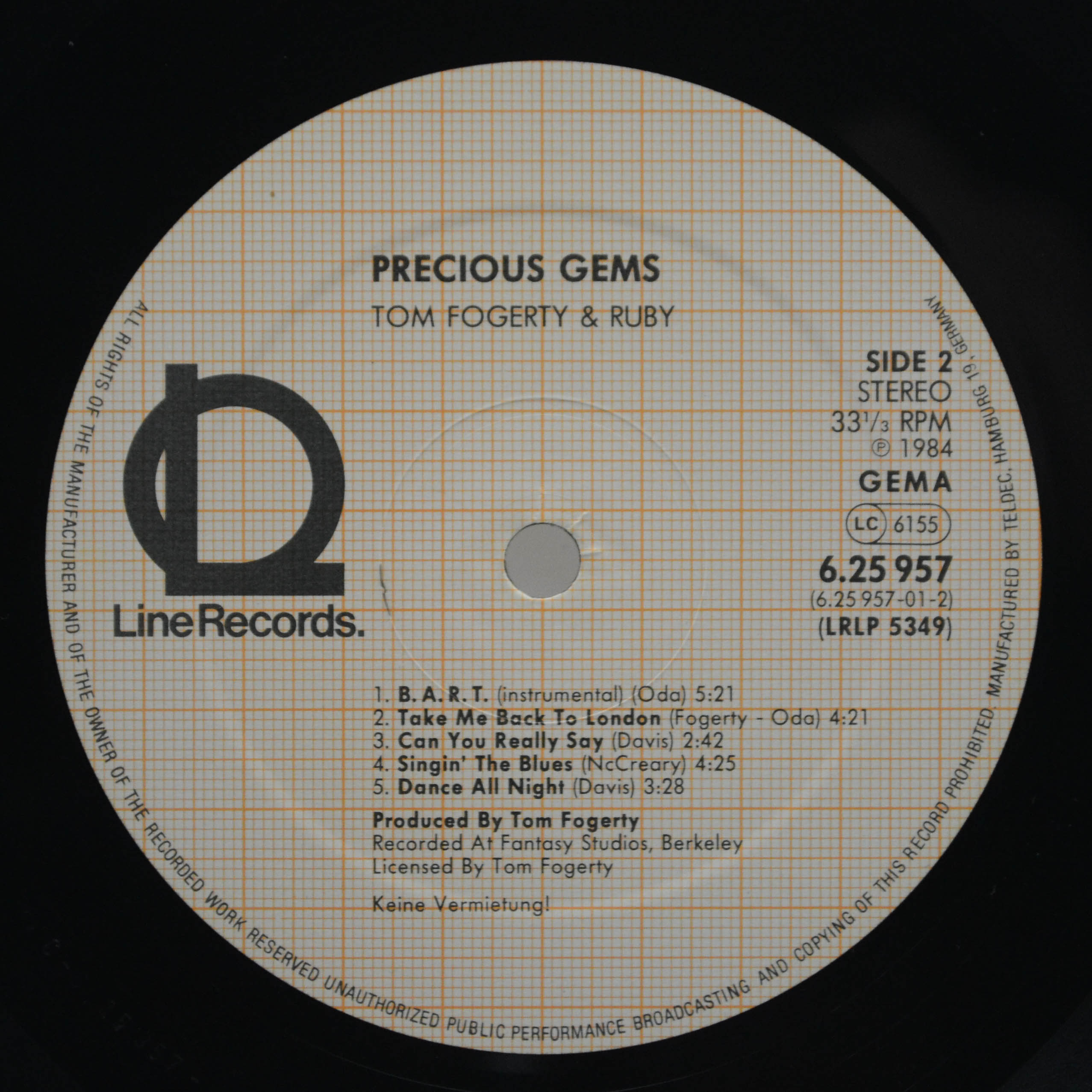 Виниловая пластинка Tom Fogerty + Ruby — Precious Gems, 1984