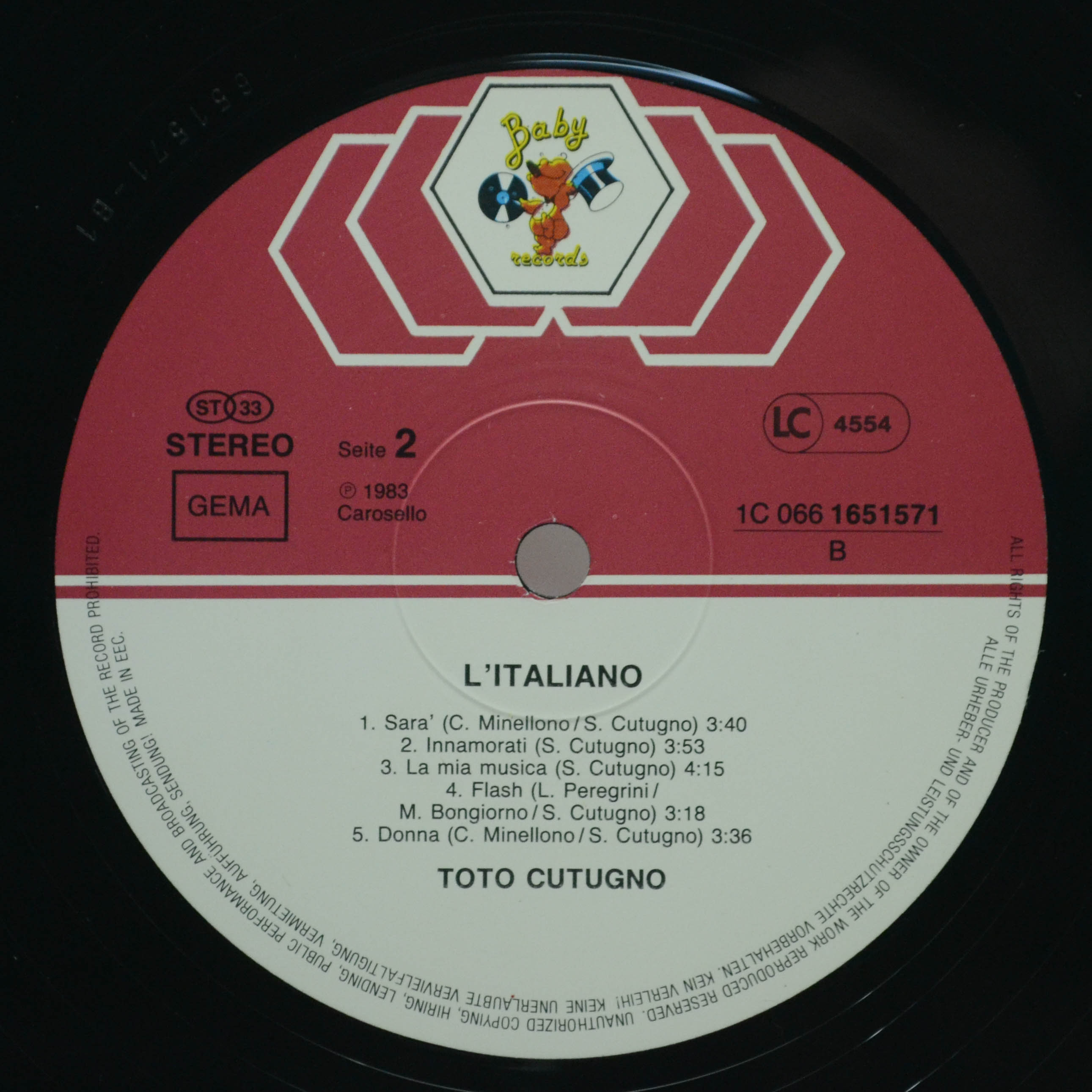 Виниловая пластинка Toto Cutugno — L'Italiano, 1983
