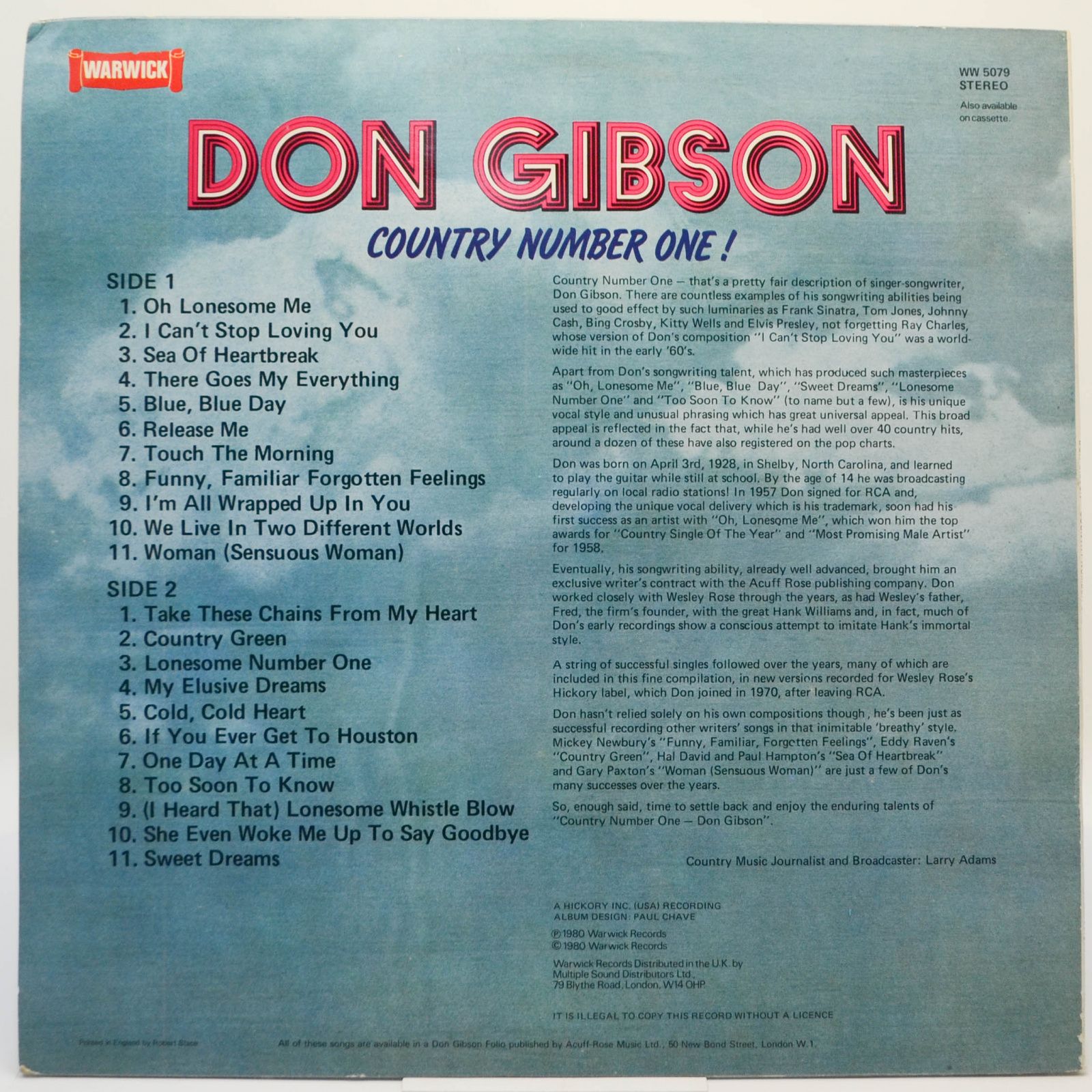 Виниловая пластинка Don Gibson — Country Number One !, 1980