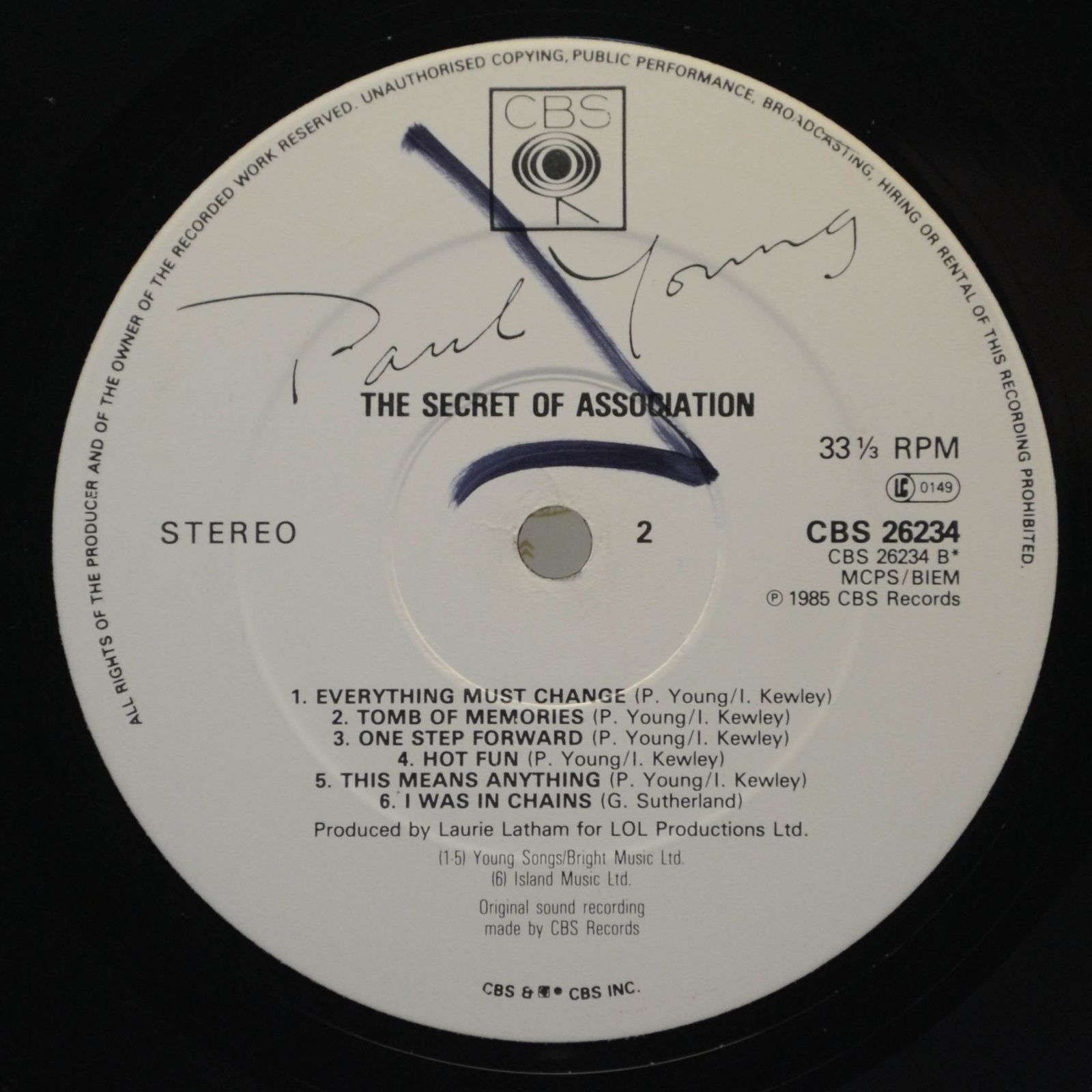 Виниловая пластинка Paul Young — The Secret Of Association (UK), 1985