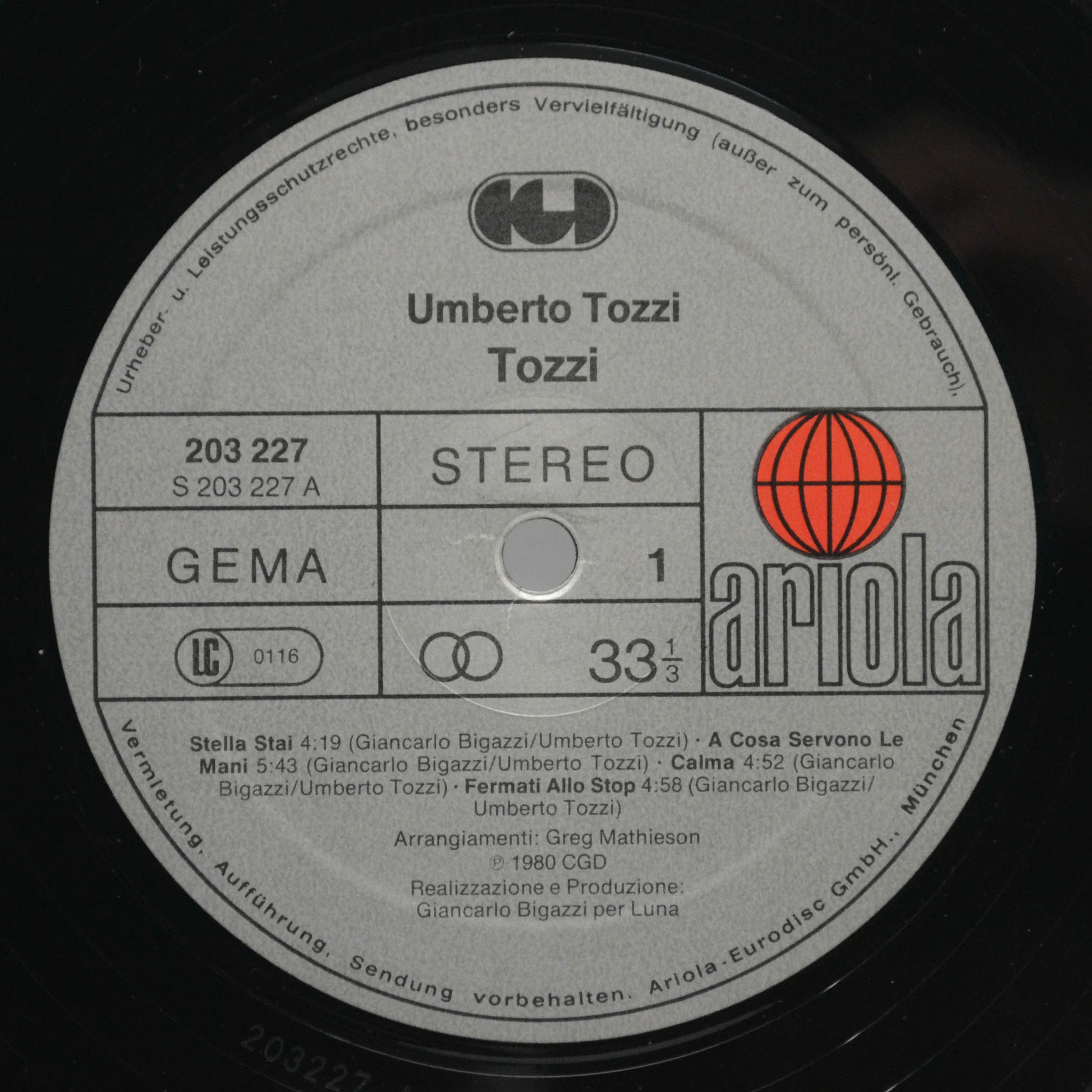 Виниловая пластинка Umberto Tozzi — Tozzi, 1980
