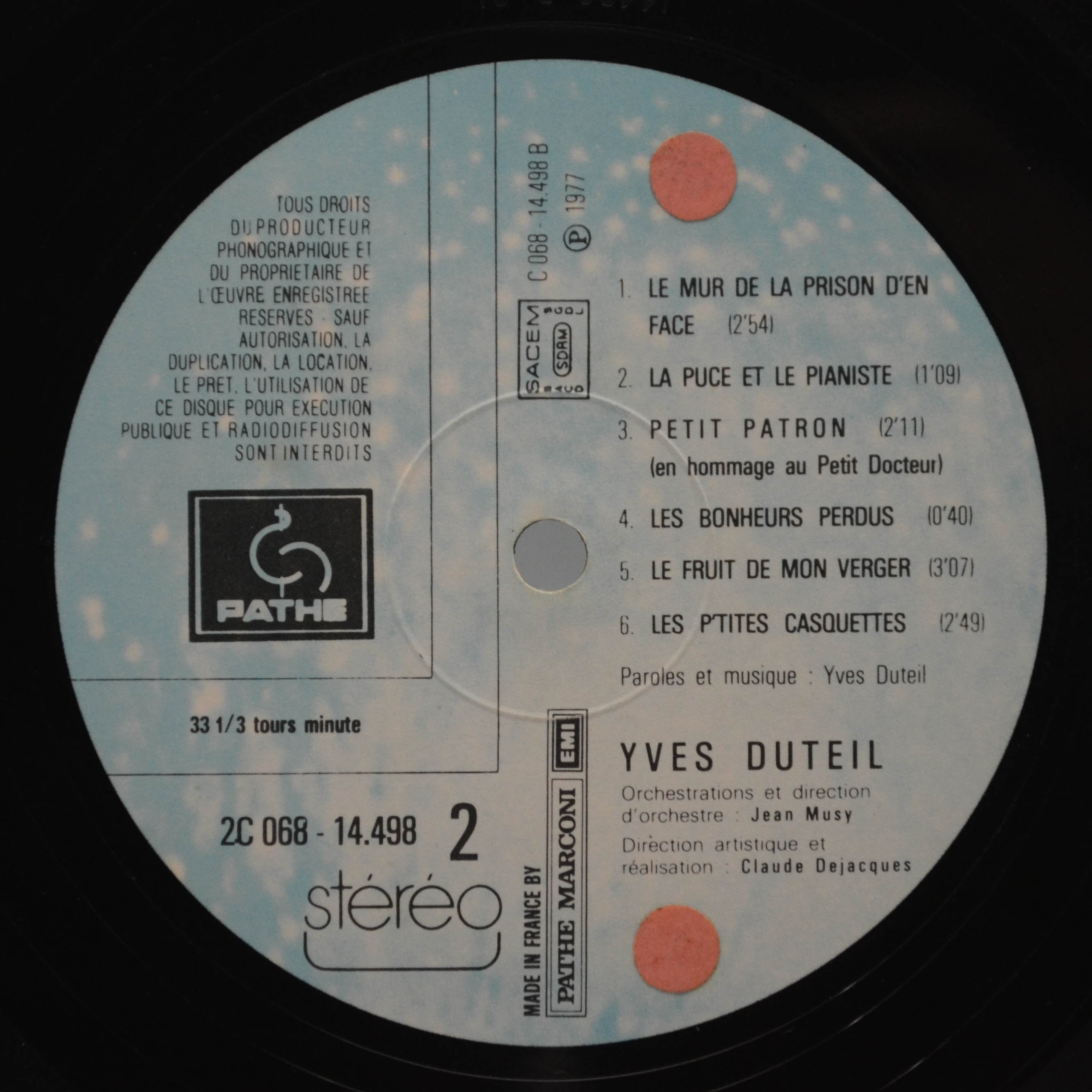 Виниловая пластинка Yves Duteil — Yves Duteil (1-st, France), 1977