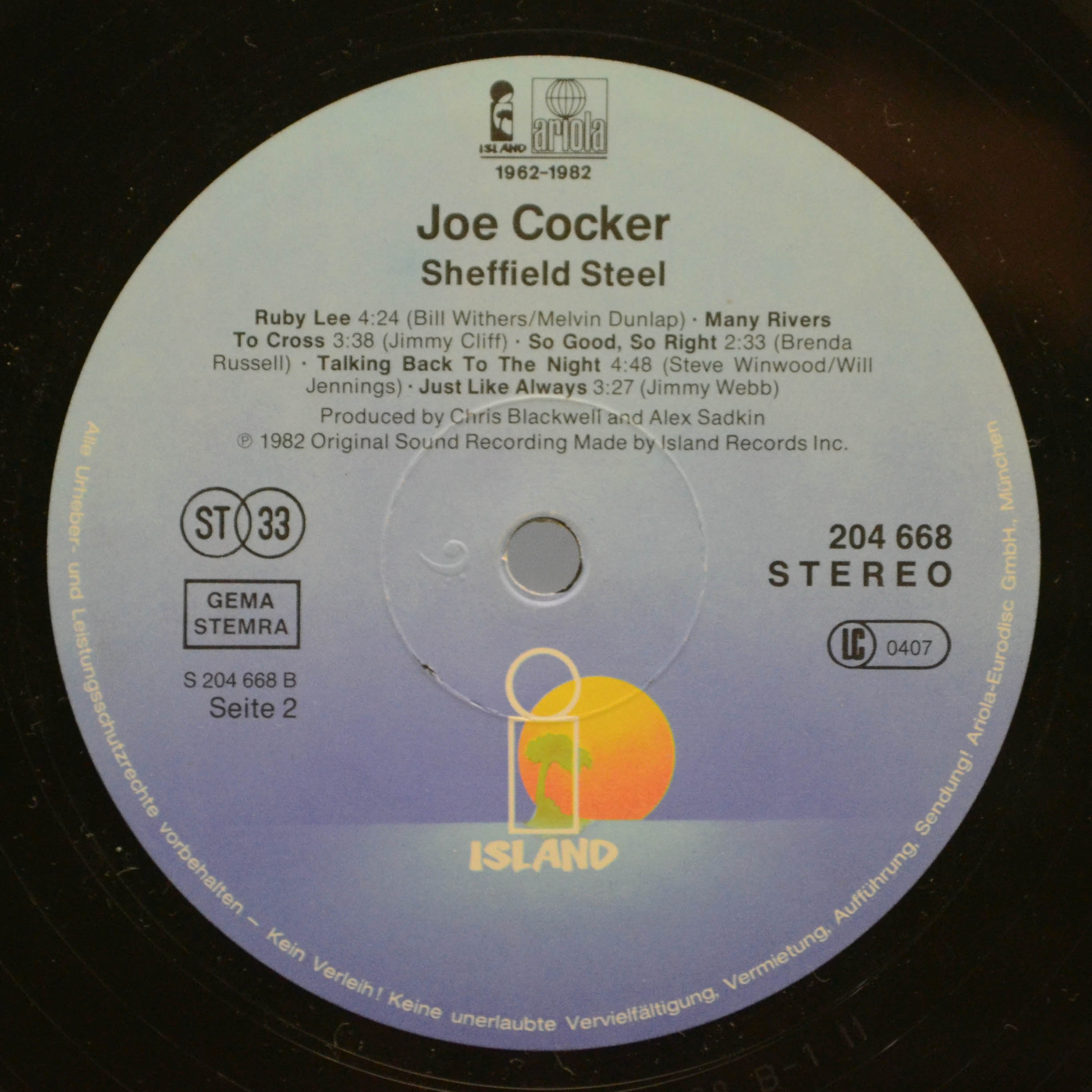 Виниловая пластинка Joe Cocker — Sheffield Steel, 1982