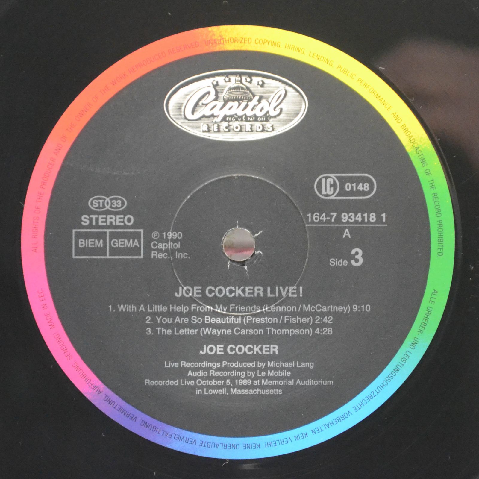 Joe Cocker — Joe Cocker Live (2LP), 1990
