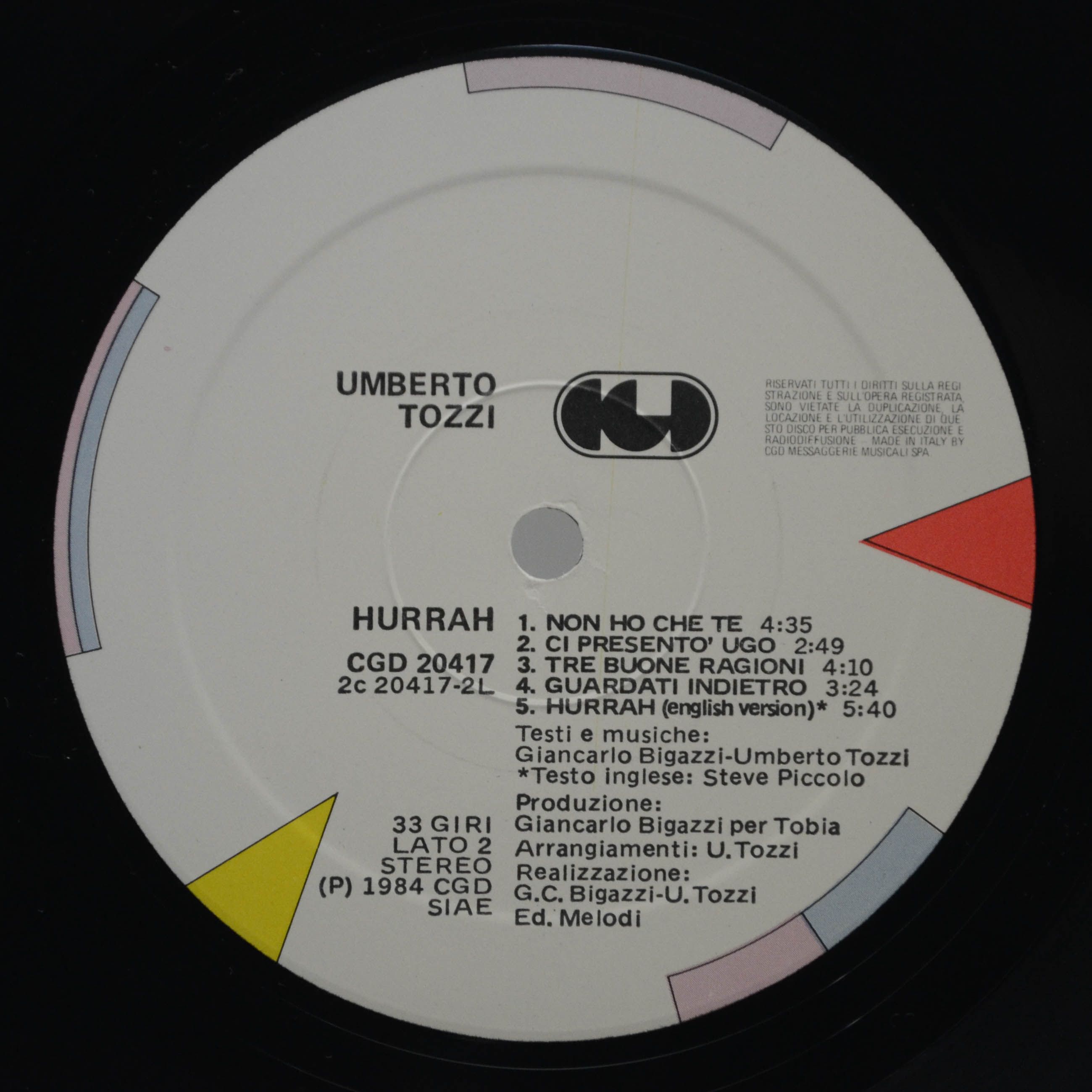 Виниловая пластинка Umberto Tozzi — Hurrah! (1-st, Italy), 1984