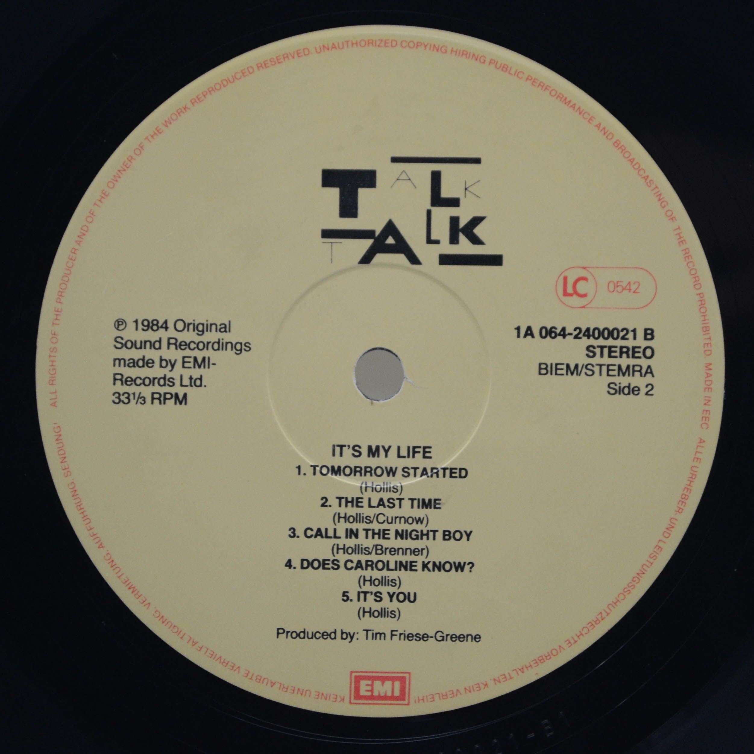 Виниловая пластинка Talk Talk — It's My Life, 1984