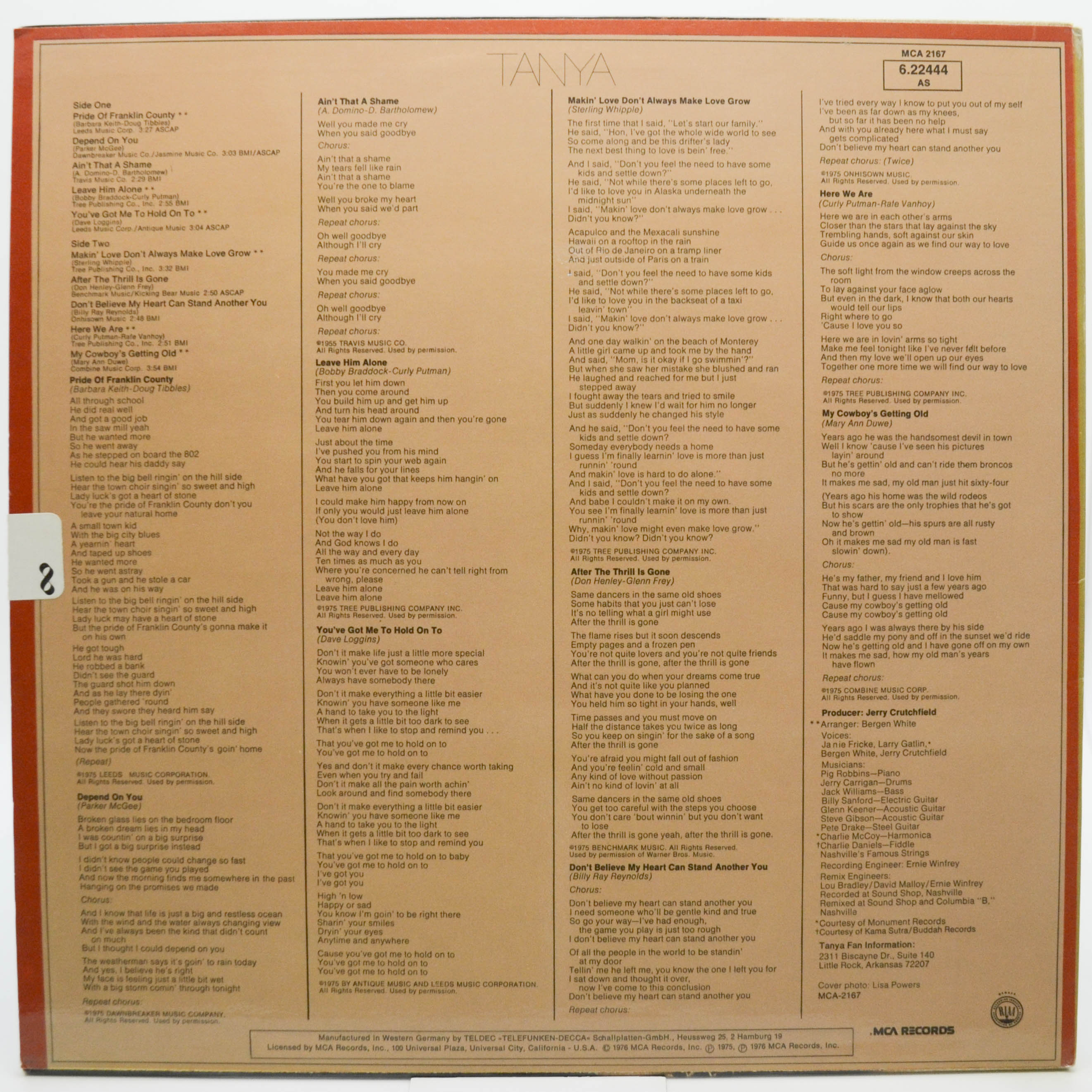 Виниловая пластинка Tanya Tucker — Lovin' And Learnin', 1976