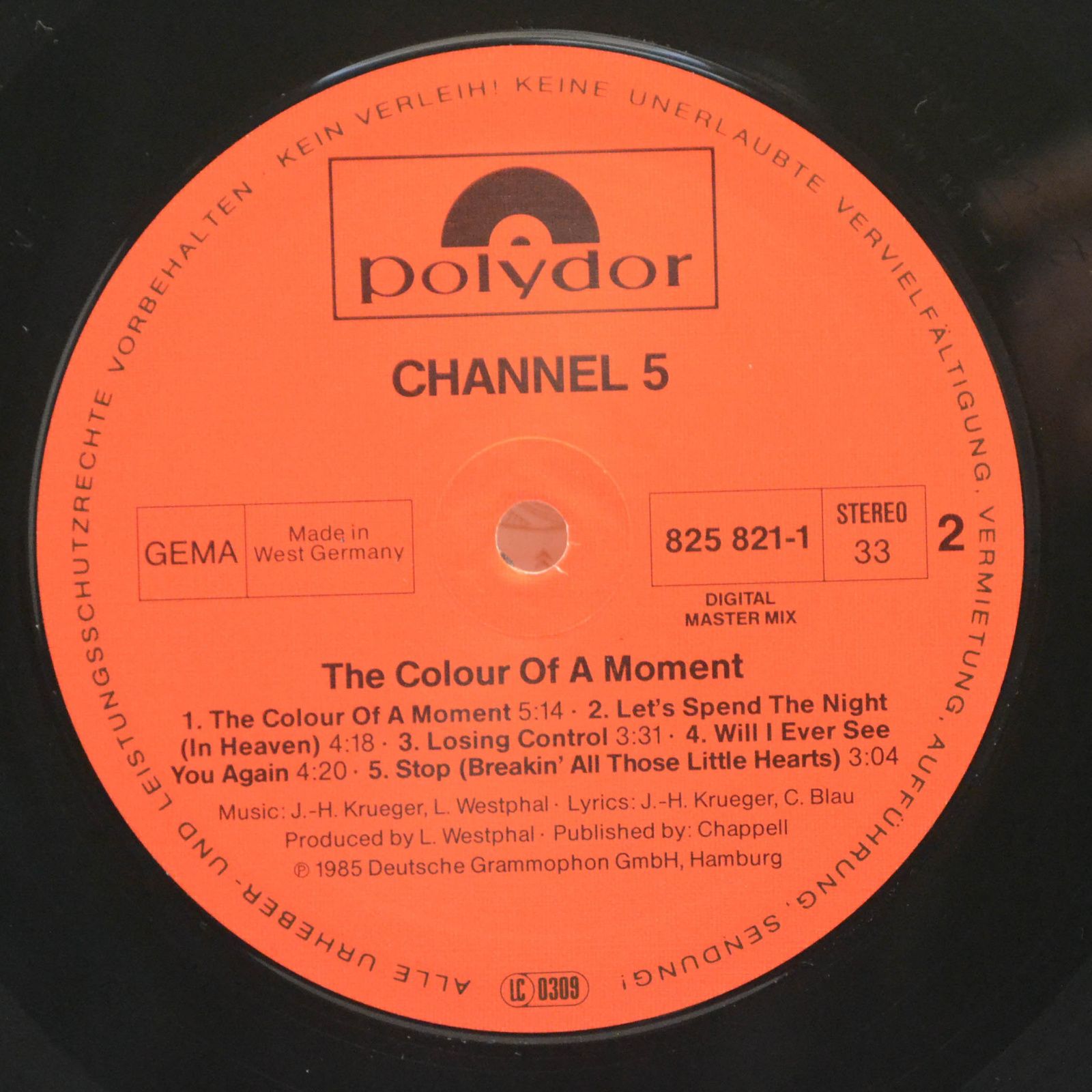 Виниловая пластинка Channel 5 — The Colour Of A Moment, 1985