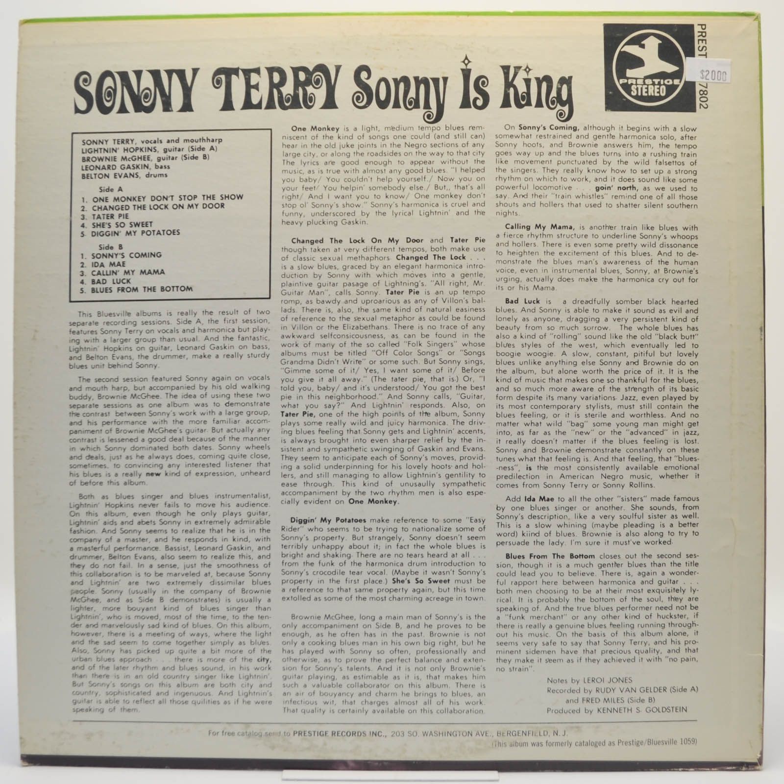 Виниловая пластинка Sonny Terry — Sonny Is King (USA), 1963