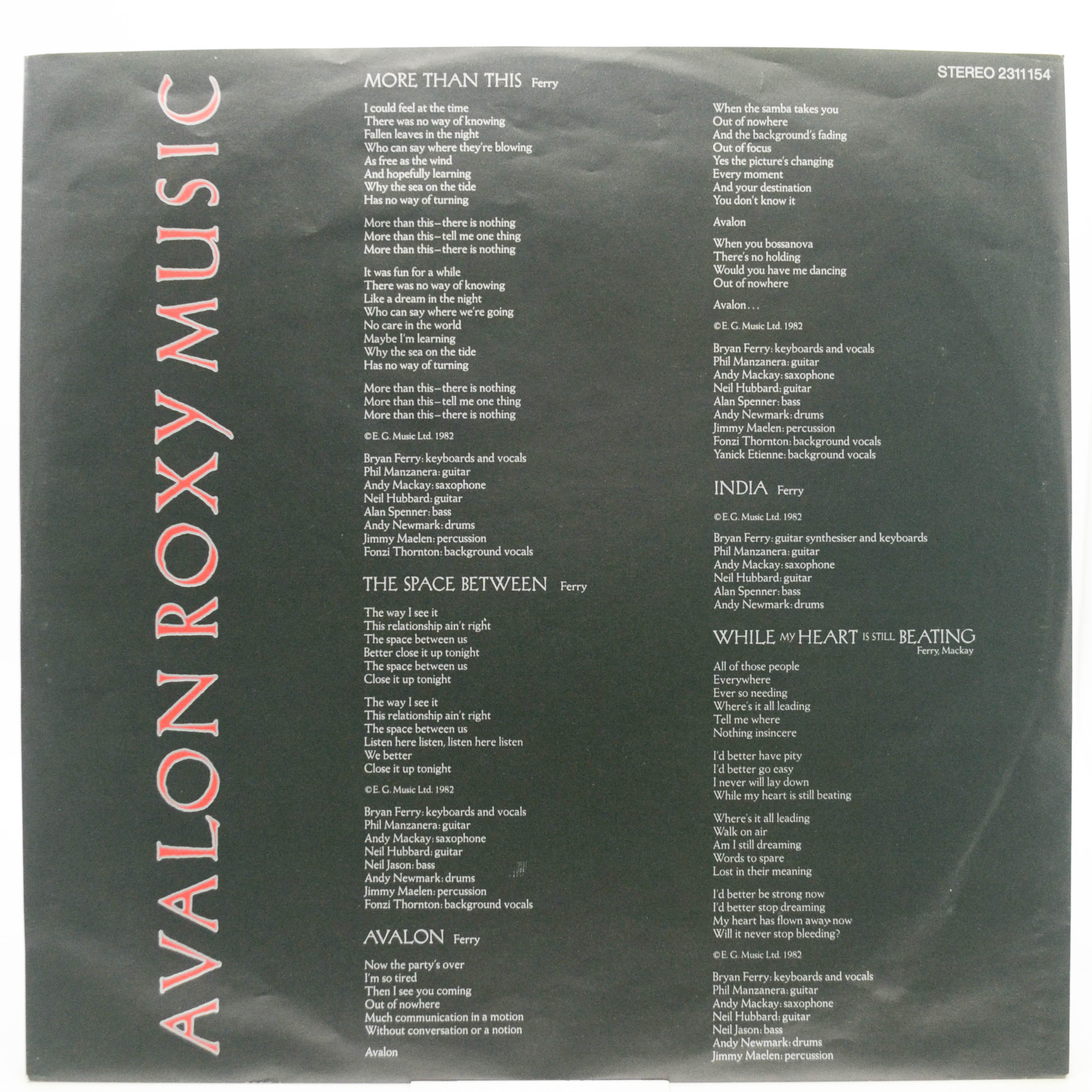 Виниловая пластинка Roxy Music — Avalon, 1982