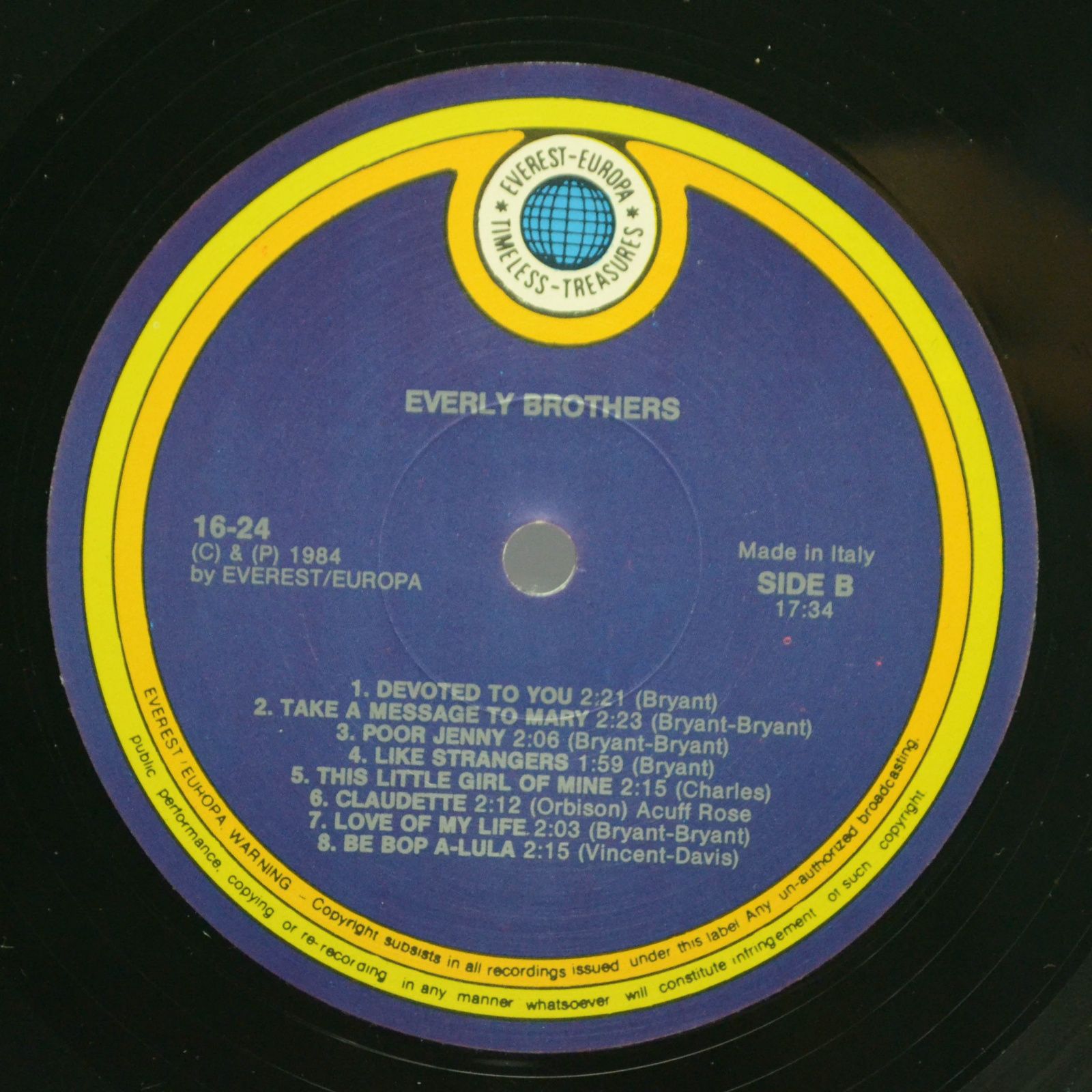 Виниловая пластинка Everly Brothers — 16 Original Hits!, 1984