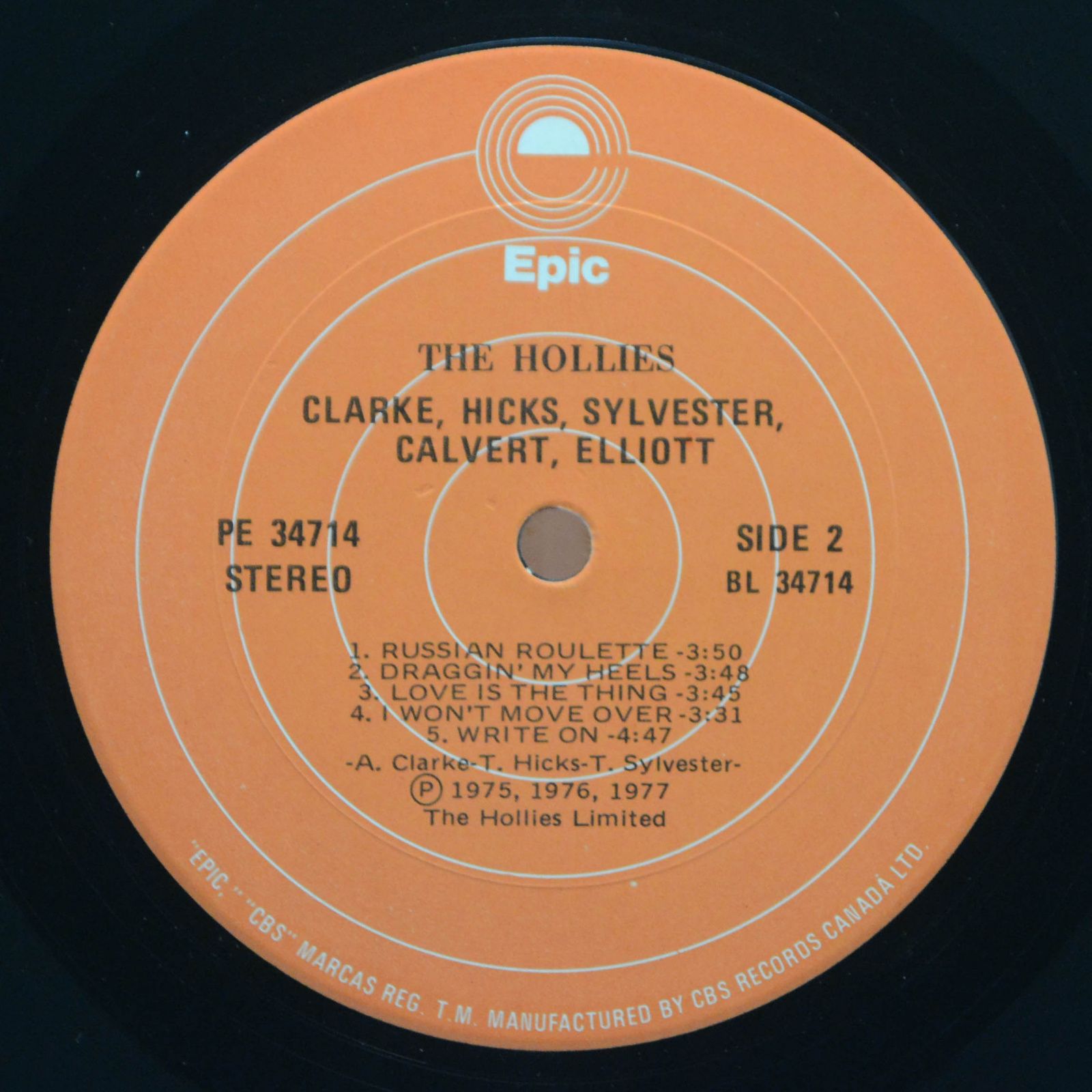 Hollies — Clarke, Hicks, Sylvester, Calvert, Elliott, 1977