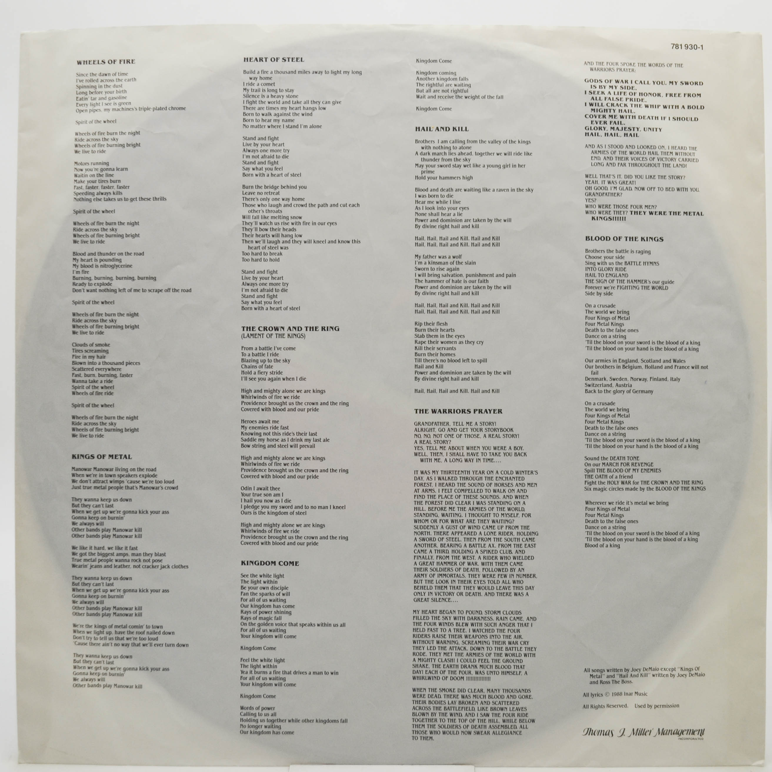 Manowar — Kings Of Metal, 1988