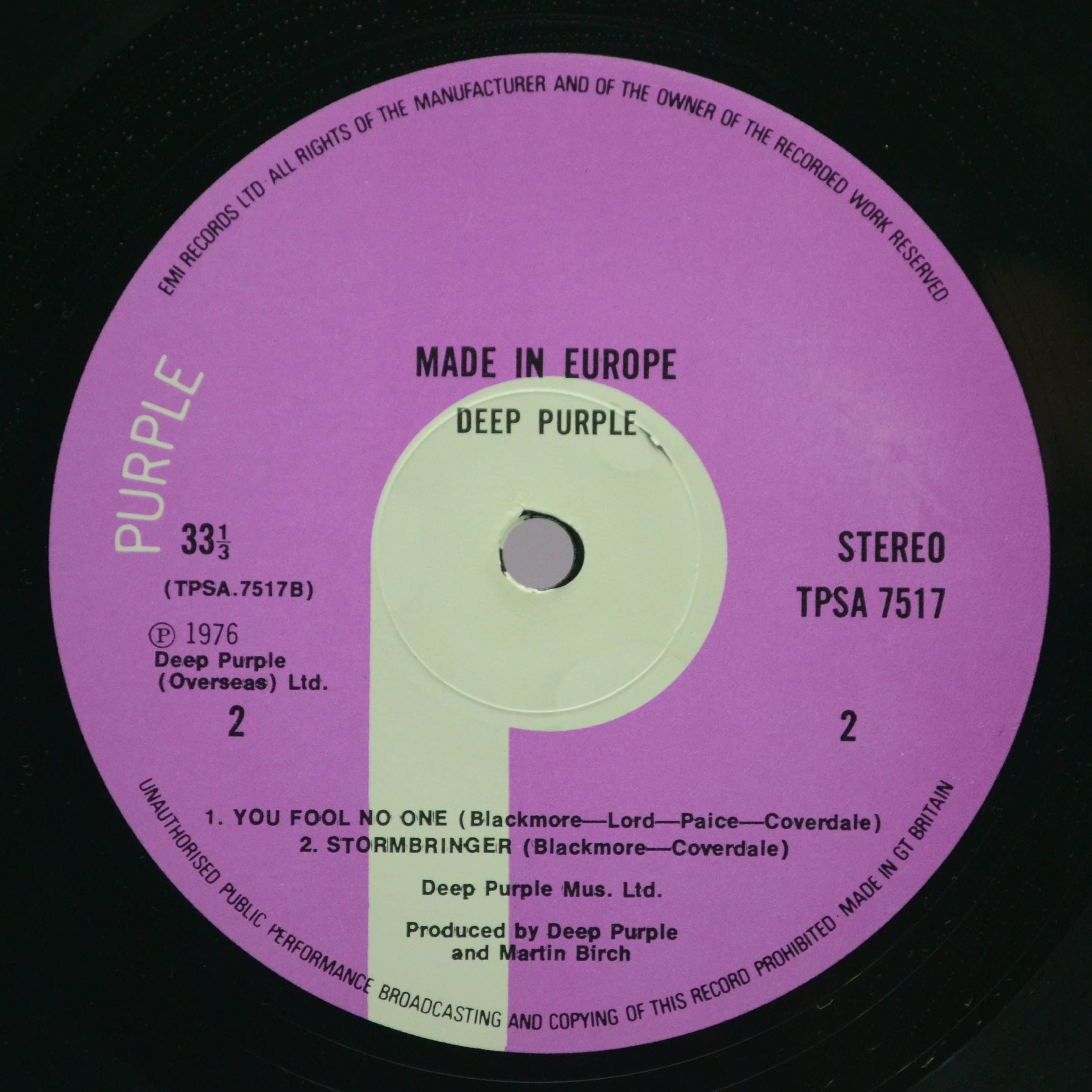Deep Purple — Made In Europe (UK), 1976