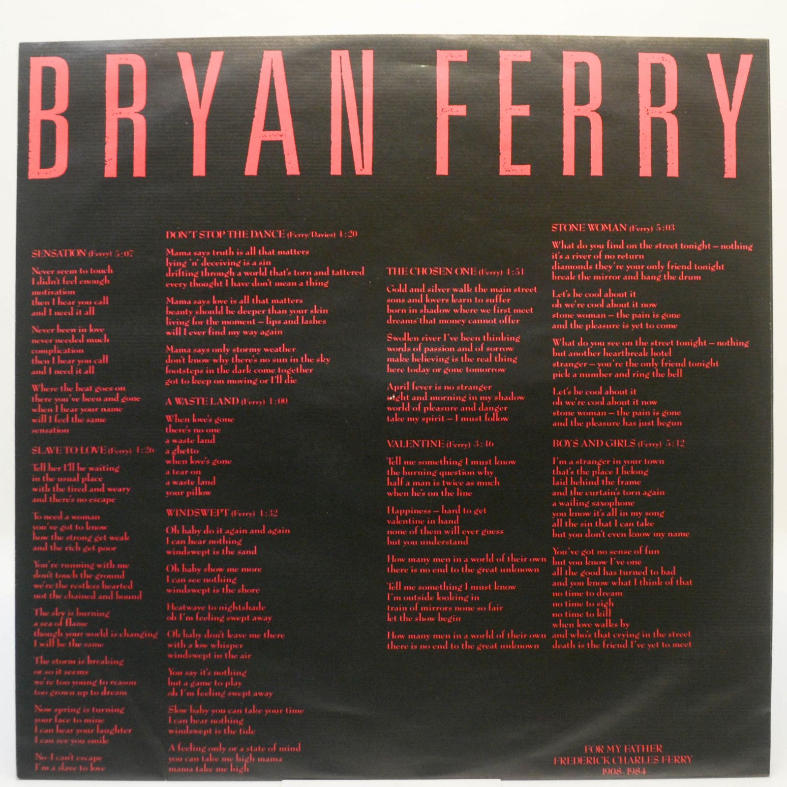 Bryan Ferry — Boys And Girls, 1985