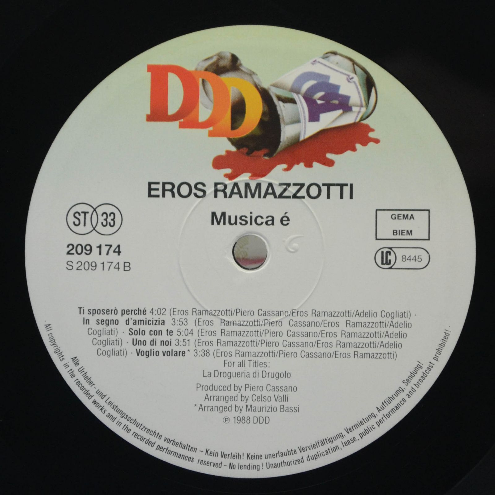Виниловая пластинка Eros Ramazzotti — Musica È, 1988